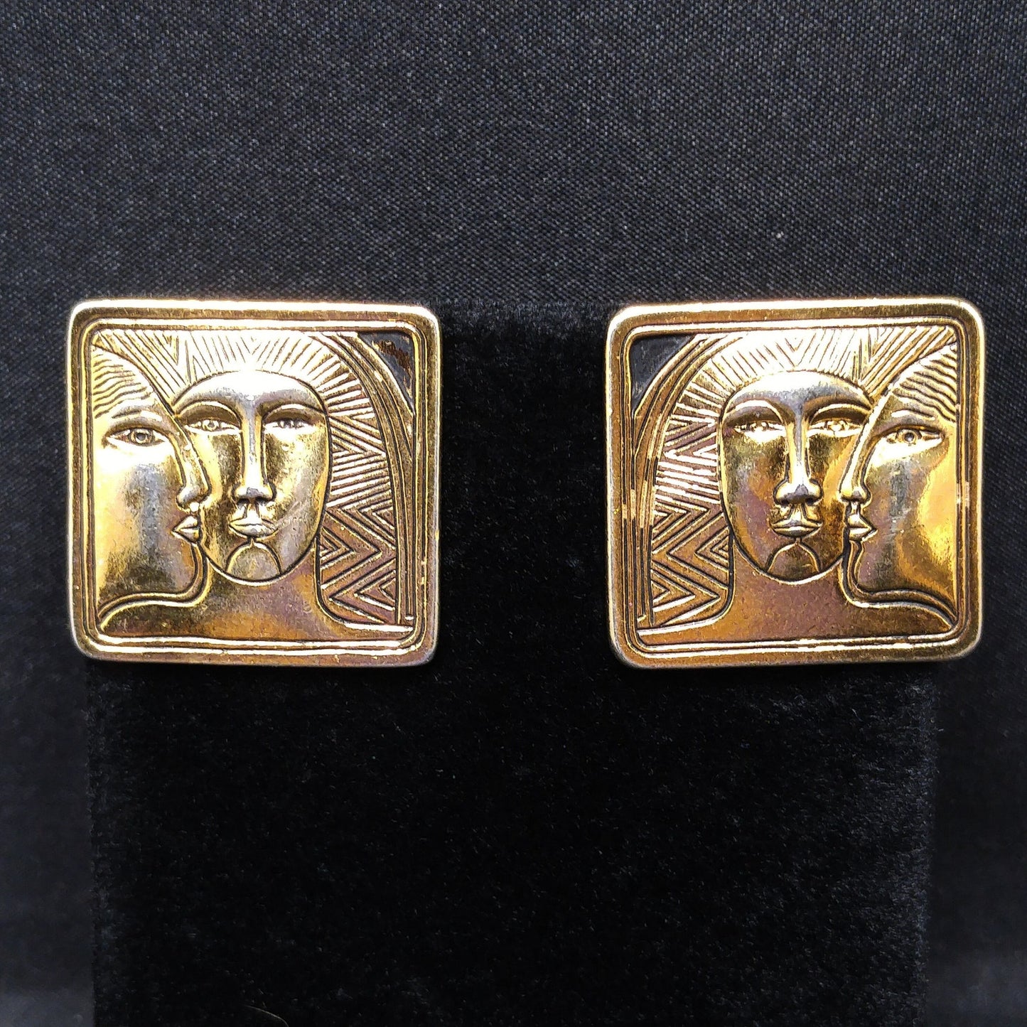 Laurel Burch Ancient Ancestors Post Earrings, Gold Plated, 1980s Vintage Jewelry