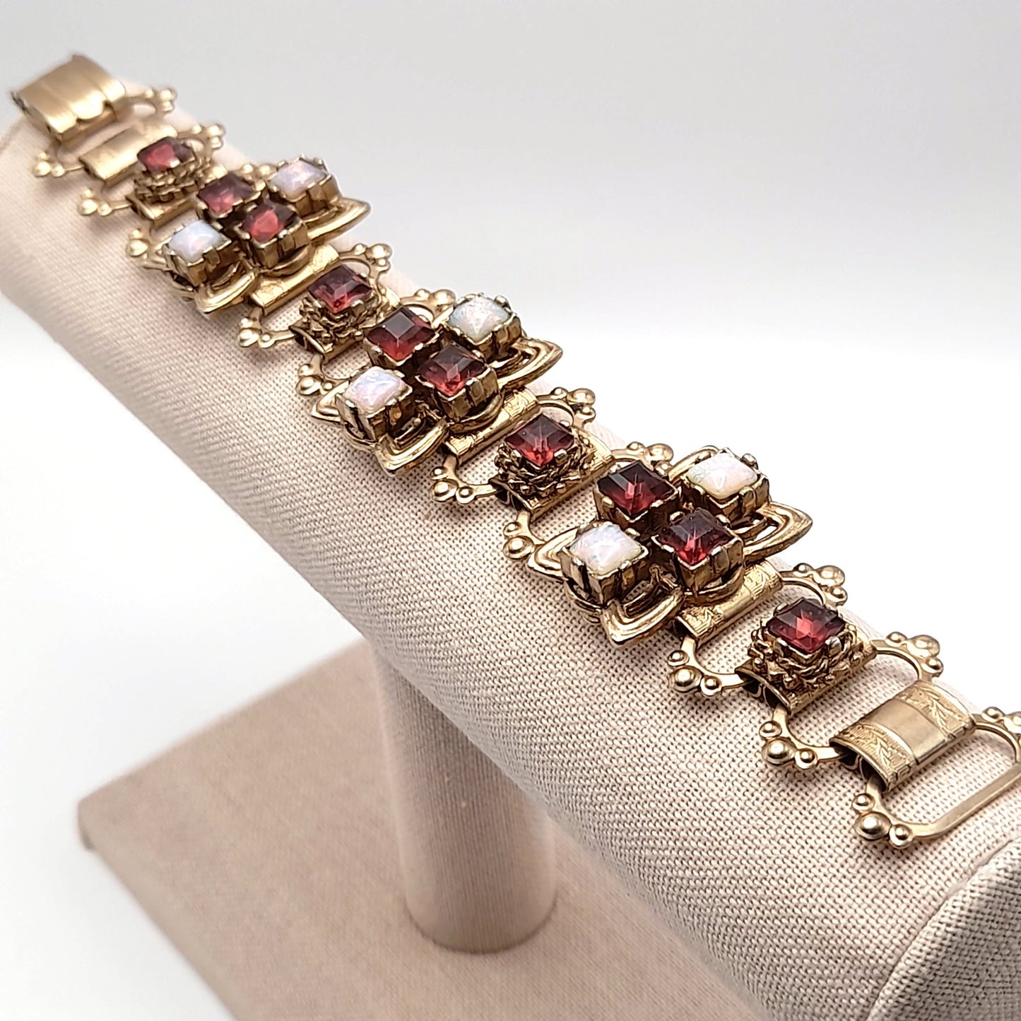 Vintage Purple Opalescent Cabochon Book Chain Bracelet