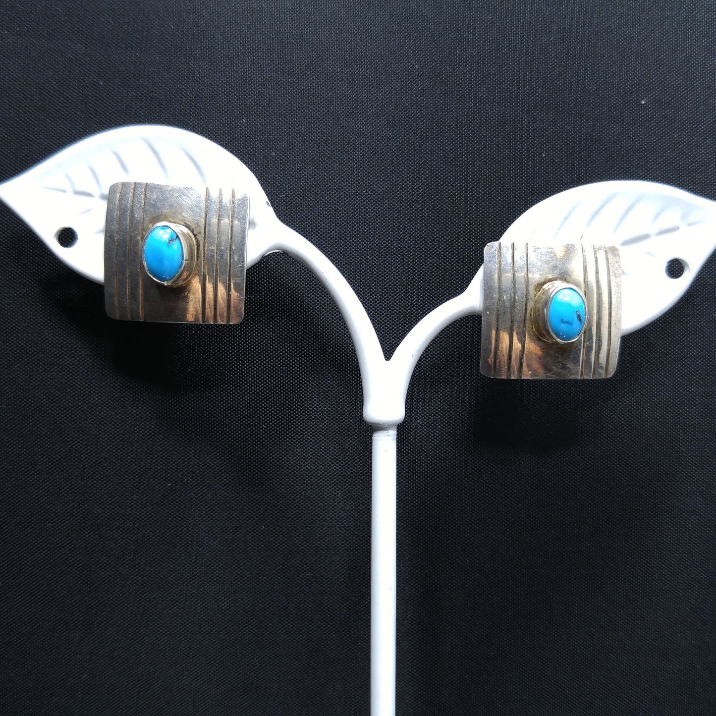Navajo Frank Ramone Sterling Turquoise Earrings, Small Clip On Earrings, 1970s Vintage Jewelry