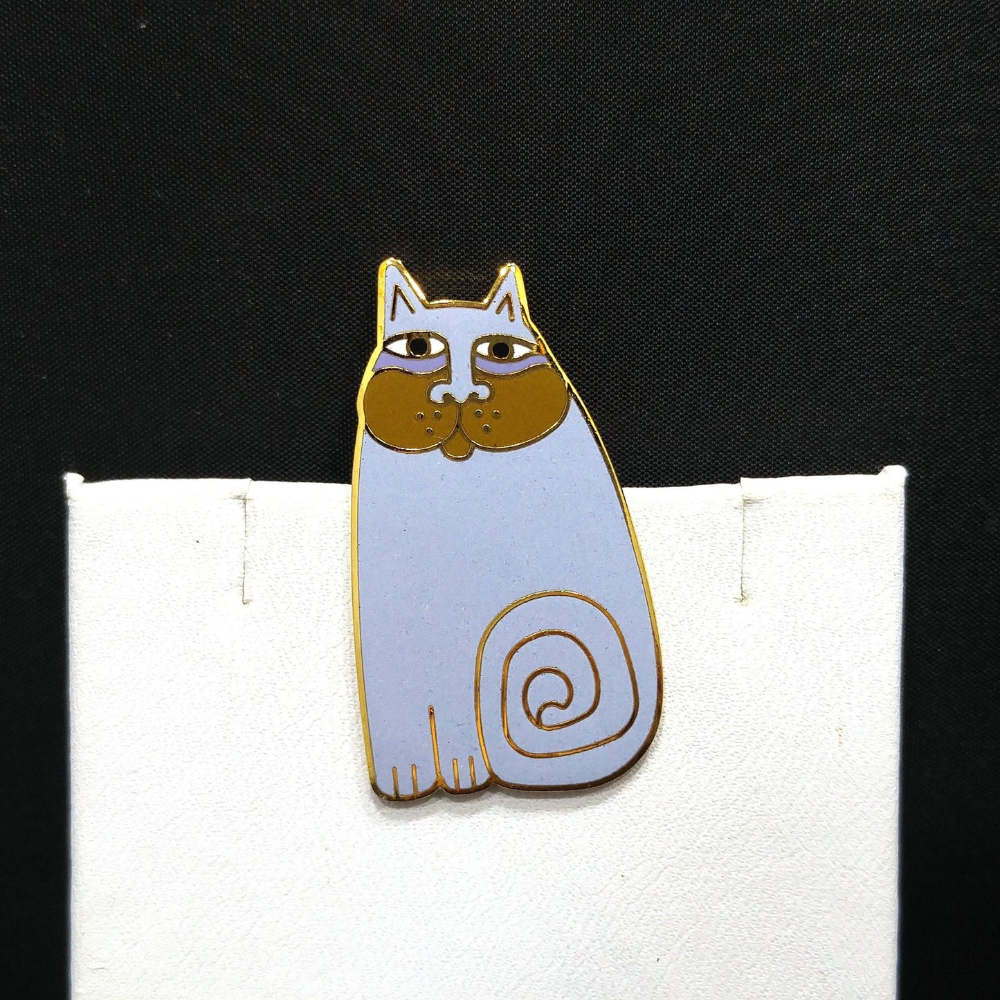 Vintage Laurel Burch "Olivia" Lavender Cat Brooch, Gold Plated, Enamel, 1980s