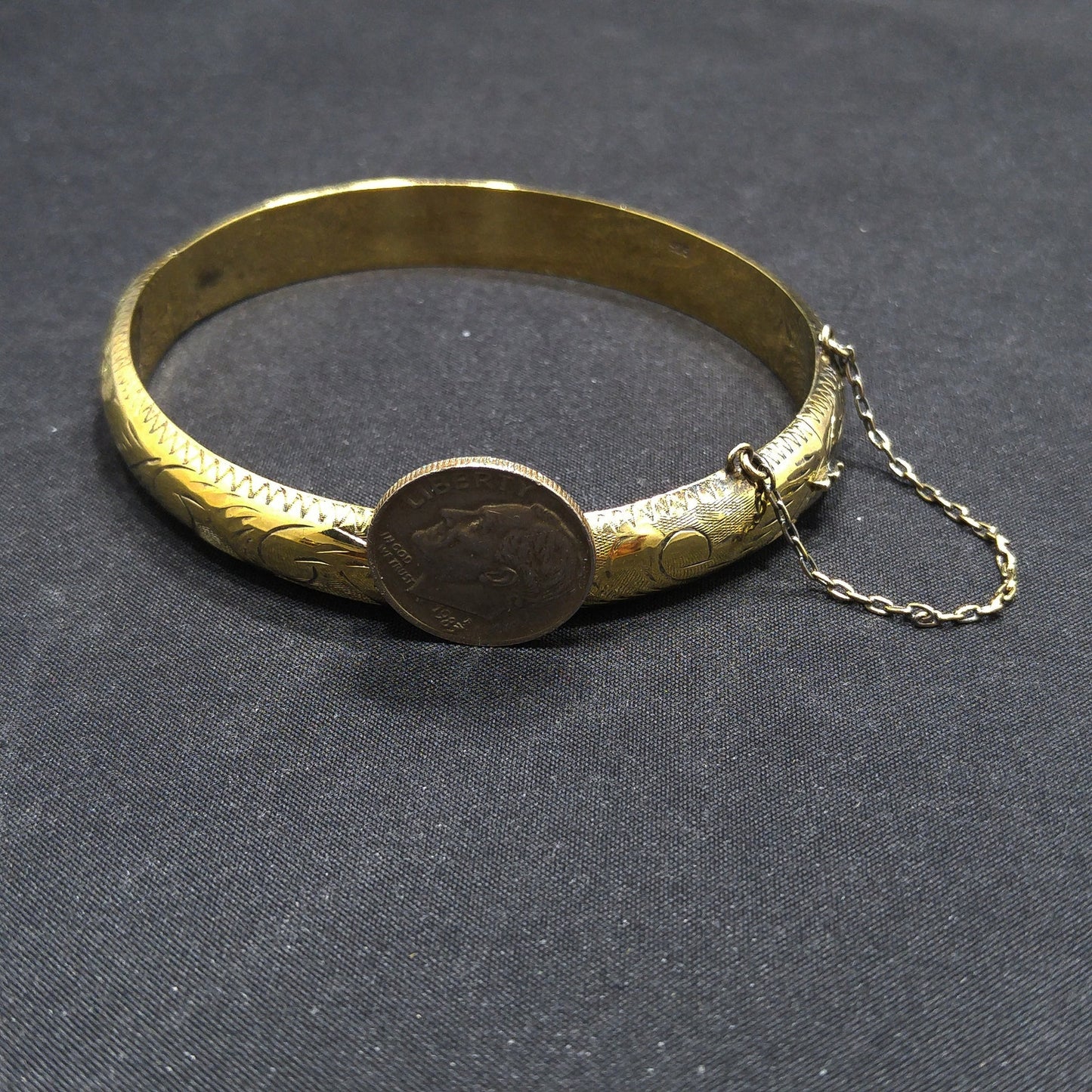 Vermeil Sterling Embossed Hinged Bracelet, Stamped 925, 1940s Vintage Jewelry