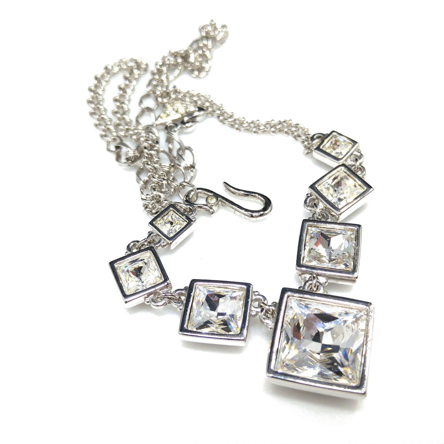 Vintage Swarovski Choker Necklace – Clear Crystal Squares, Rhodium Plated, 1990s