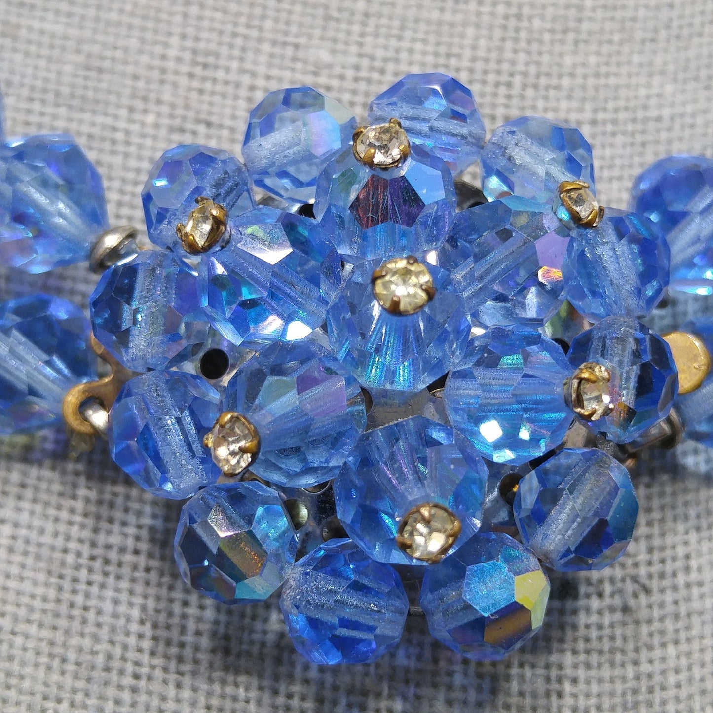 Vintage 1950s Aurora Borealis Blue Crystal Beaded Two-Strand Choker Necklace – Rhinestone Clasp