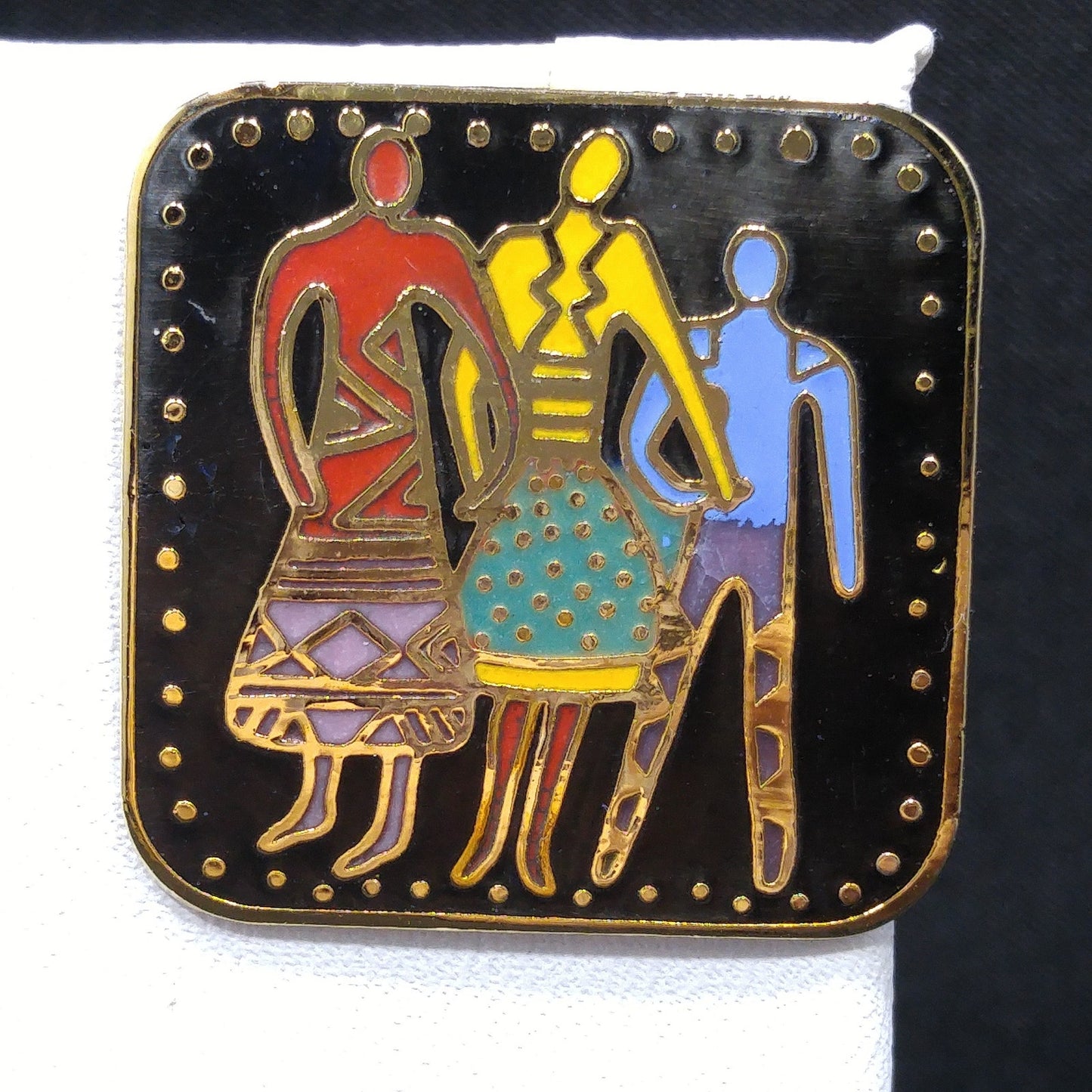 Vintage Laurel Burch "Familia" Post Earrings, Gold Plate Enamel