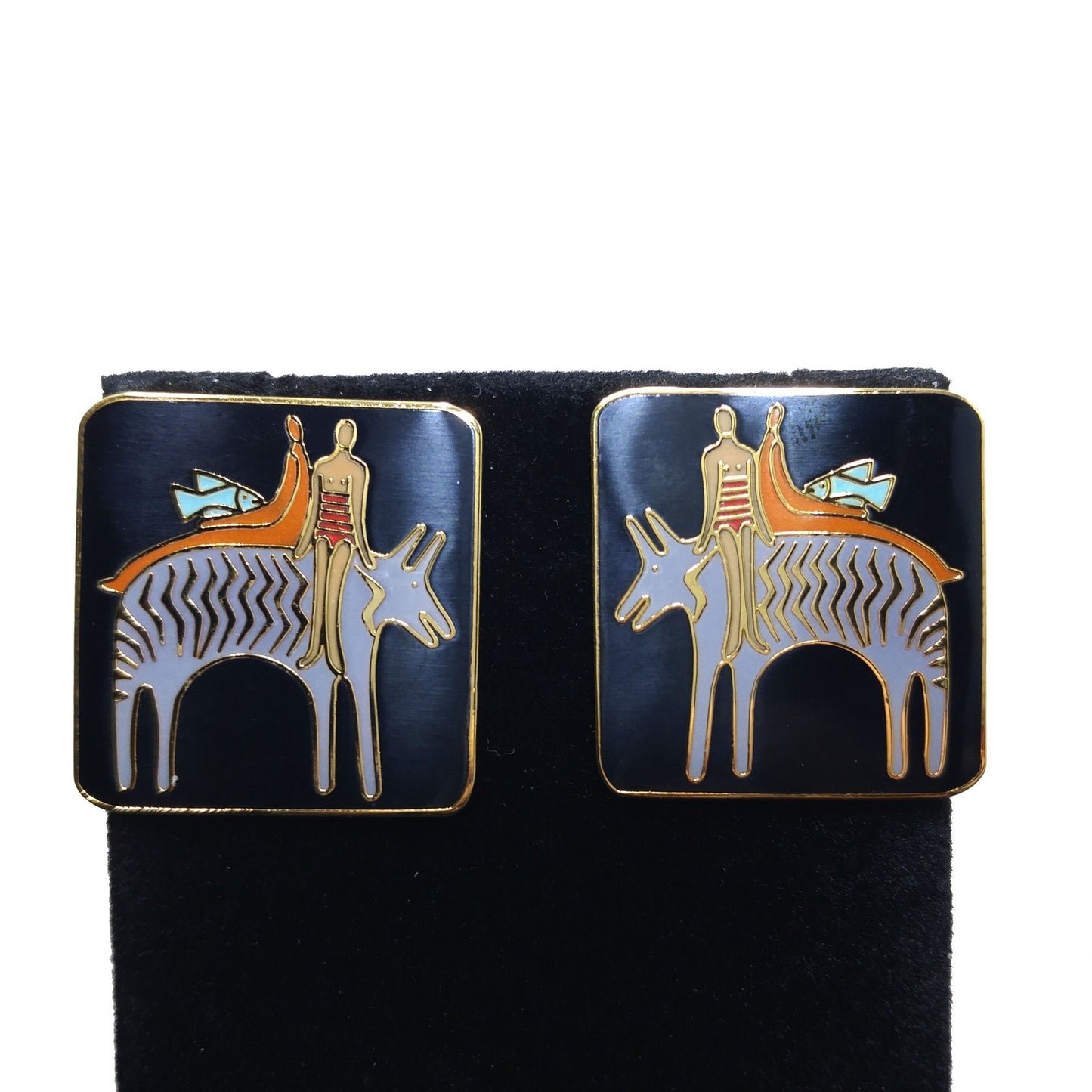 Laurel Burch "Fantasy Friends" Post Earrings, Gold Plated, 1980s Vintage Jewelry