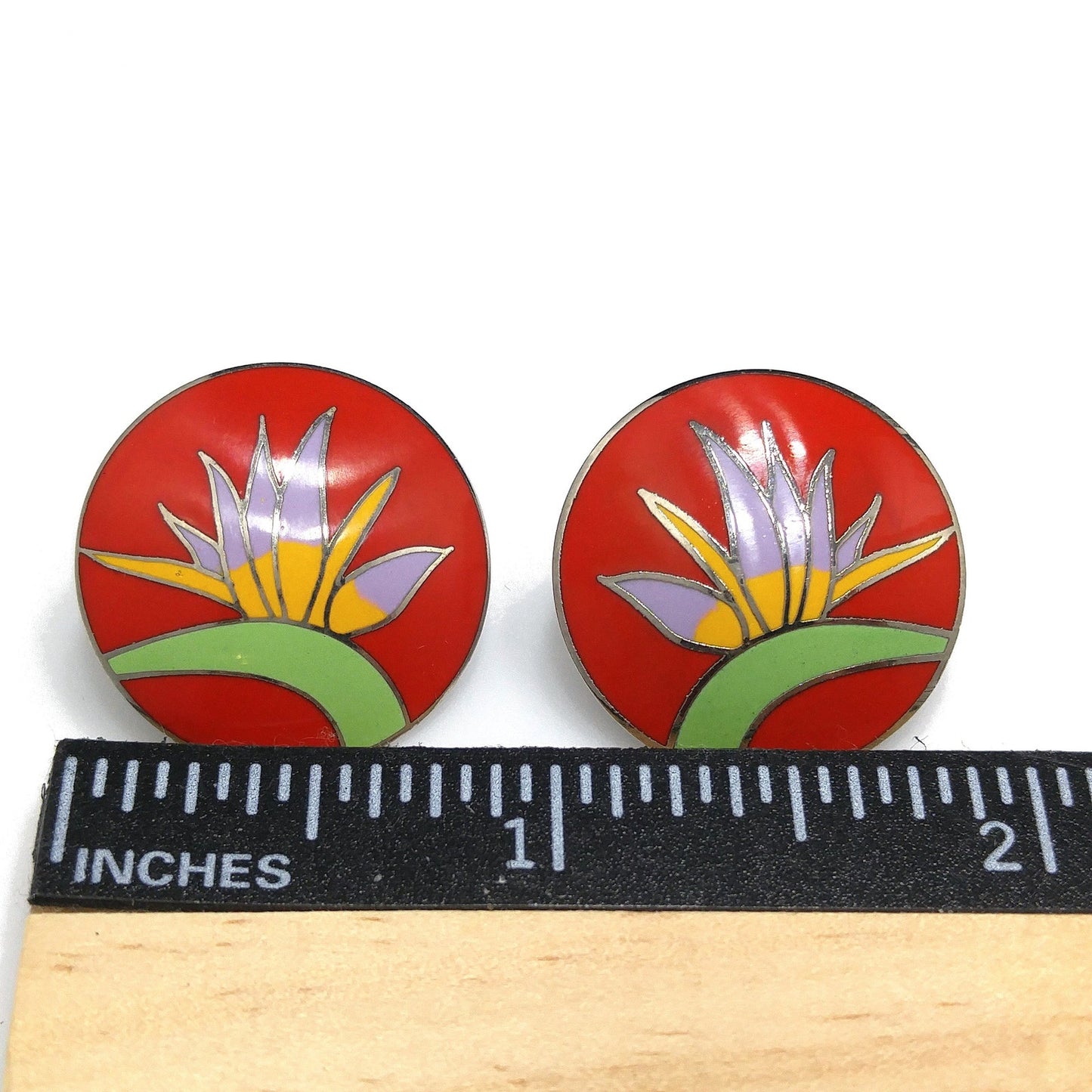 Vintage Laurel Burch Bird of Paradise Post Earrings, Rhodium Plated