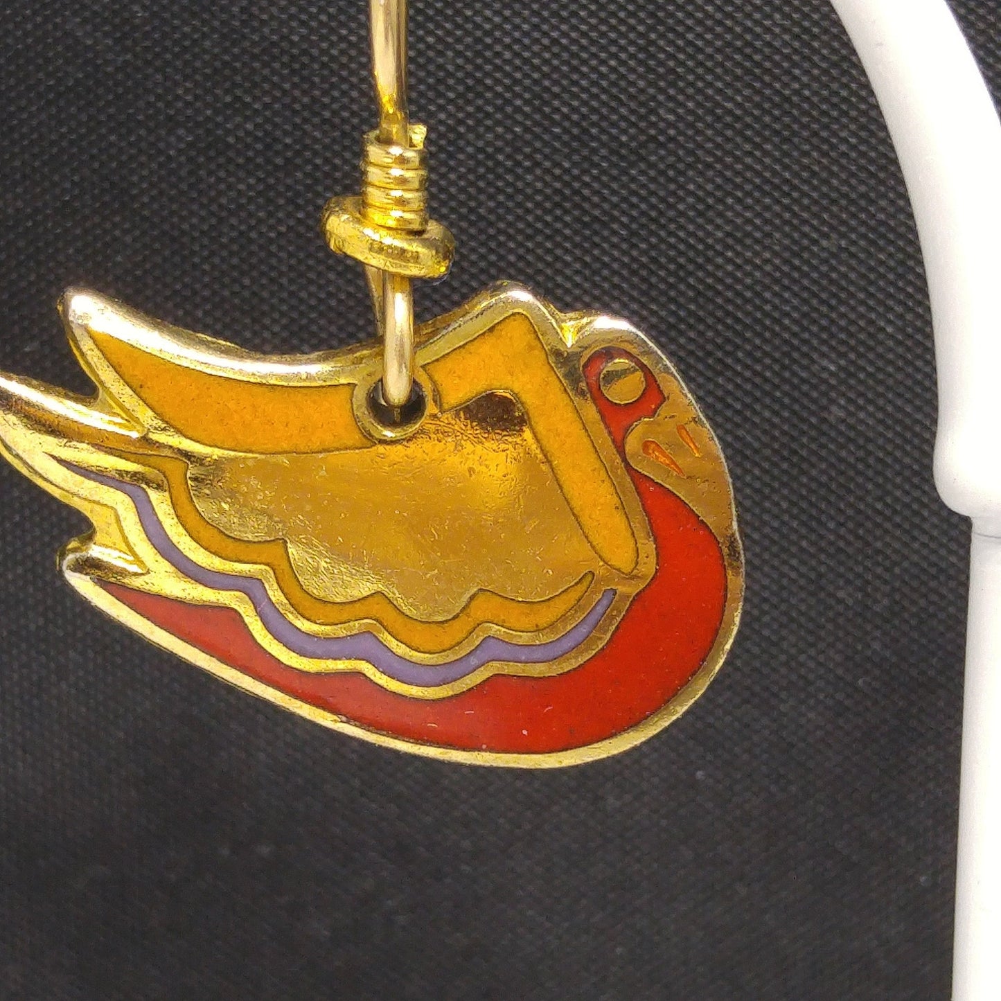 Laurel Burch "Wild Swan" Bird Earrings, Gold Plated, Enamel Cloisonne, 1980s