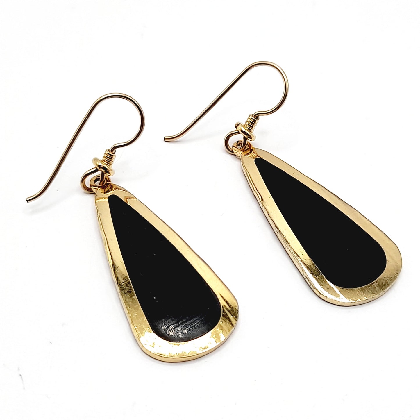 Laurel Burch Black Enamel Earrings – Vintage Gold Plated Drop Dangle Jewelry