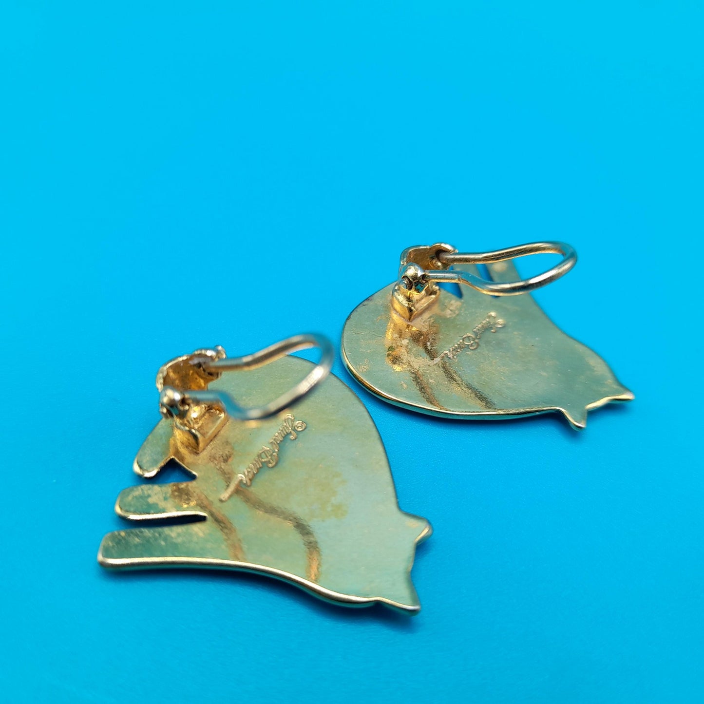 Vintage Laurel Burch Gold Plated Cat Earrings, Clip-on Earrings