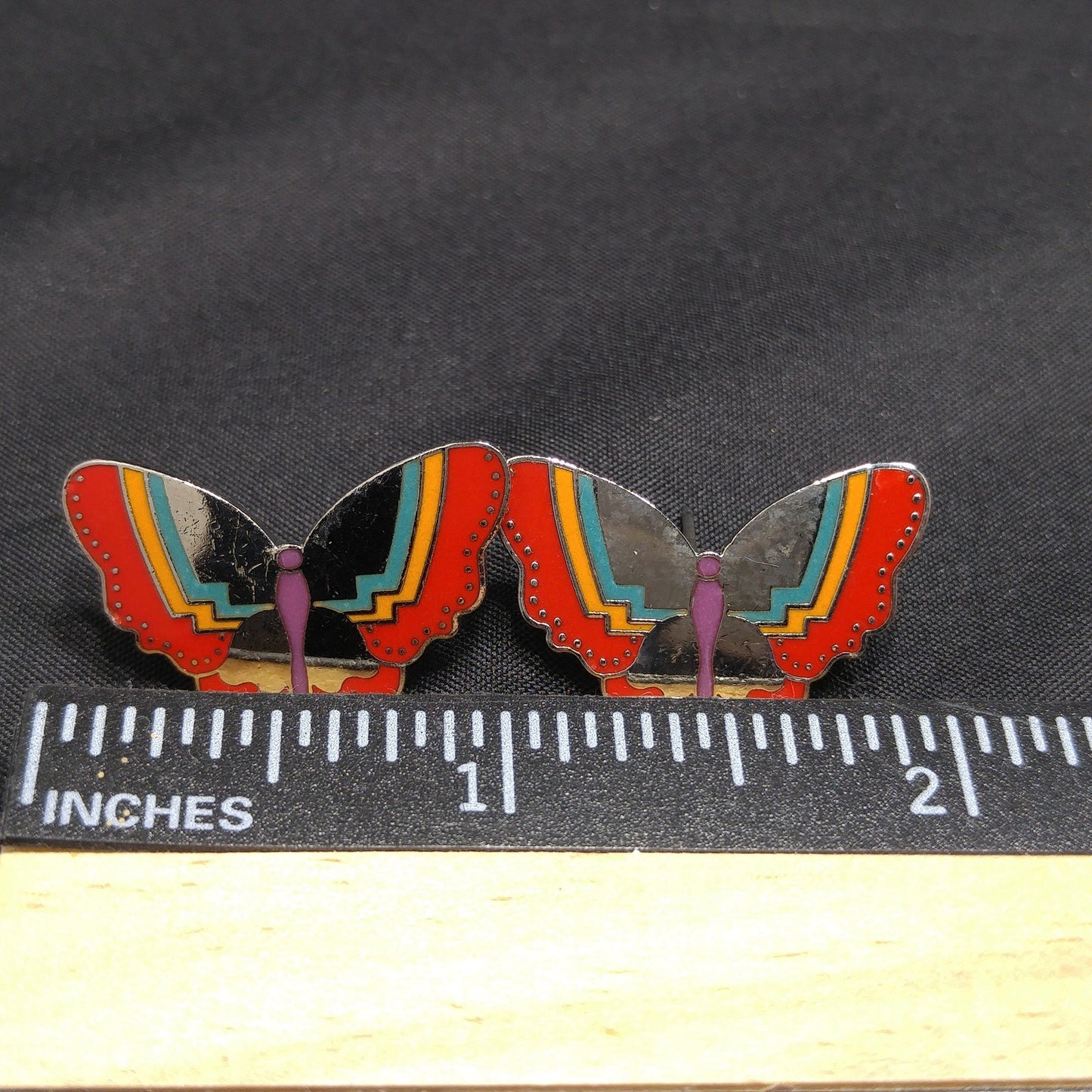 Laurel Burch "Papillon" Post Earrings, Butterfly Cloisonné Enamel, 1980s Vintage