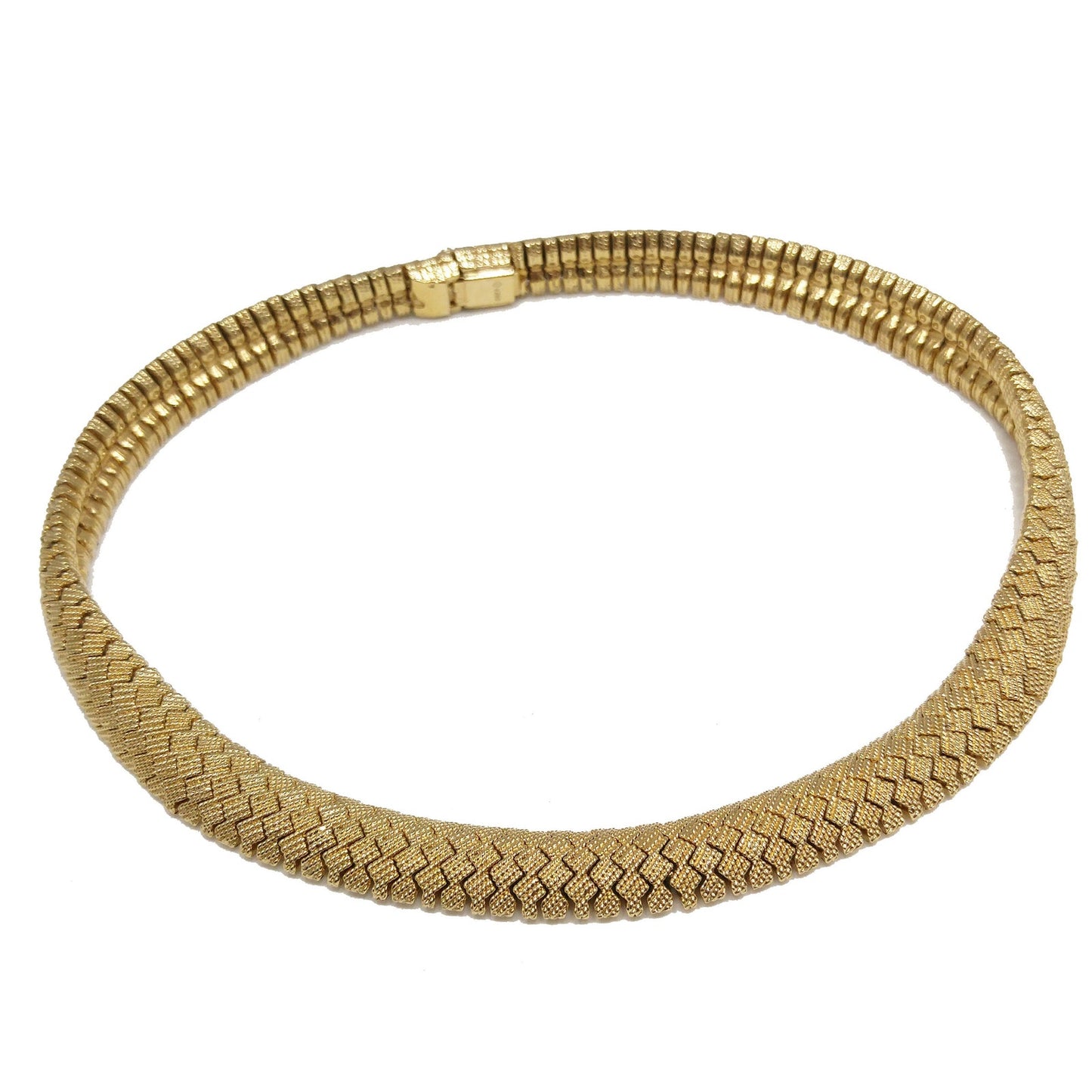 Vintage Ciner Gold Zig Zag Snake Chain Choker Necklace Signed 1980s