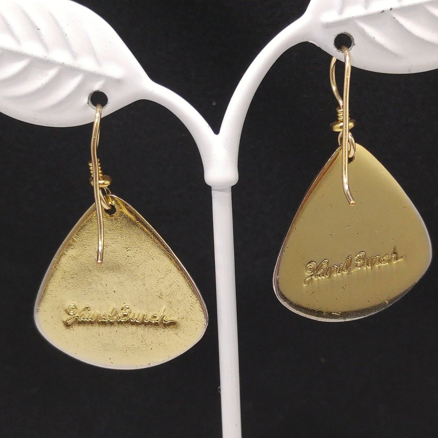 Vintage Laurel Burch Beige Gray Waterfall Earrings, Gold Plated