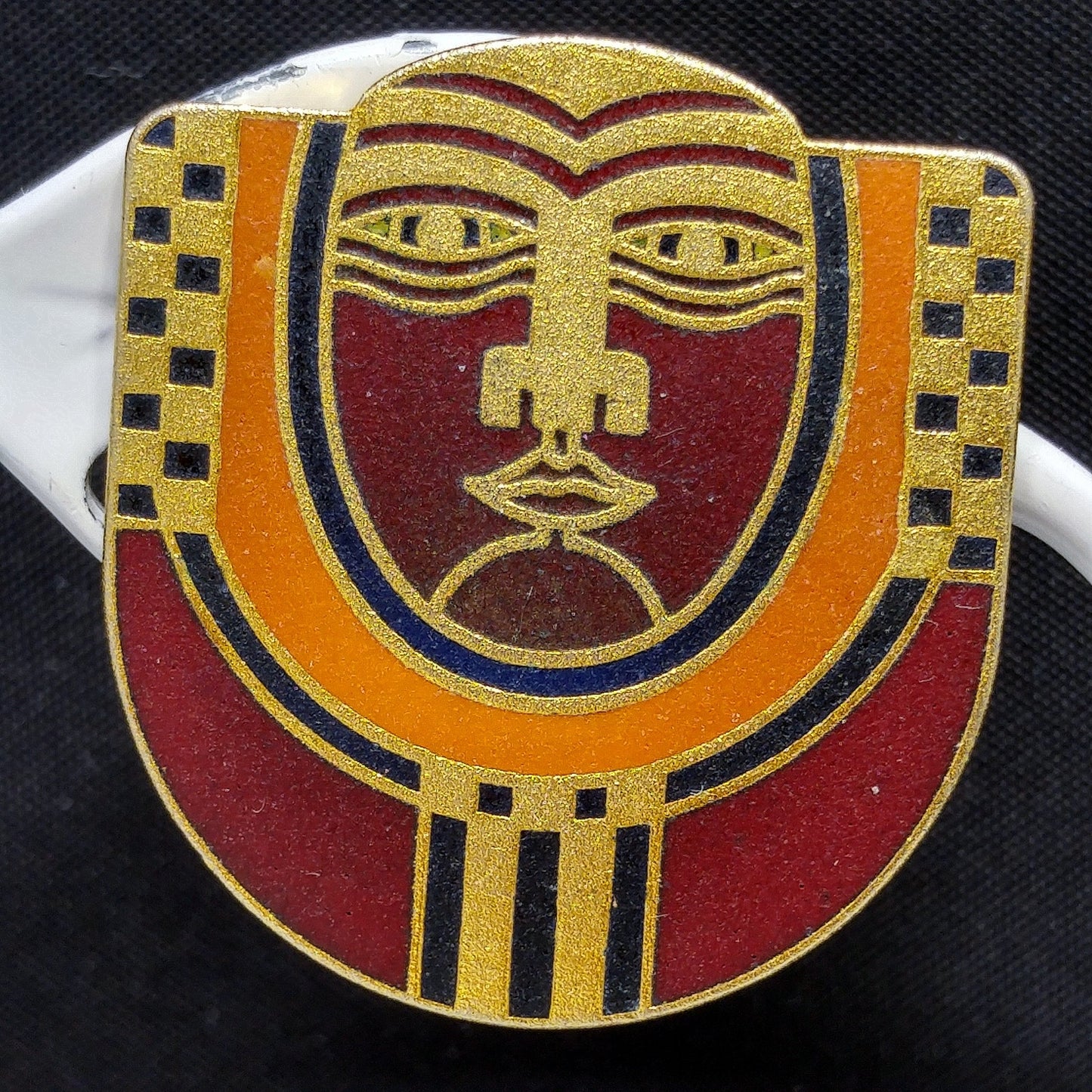 Laurel Burch "Maori" Tribal Mask Clip Earrings, Deep Red Enamel, 1980s Vintage Jewelry