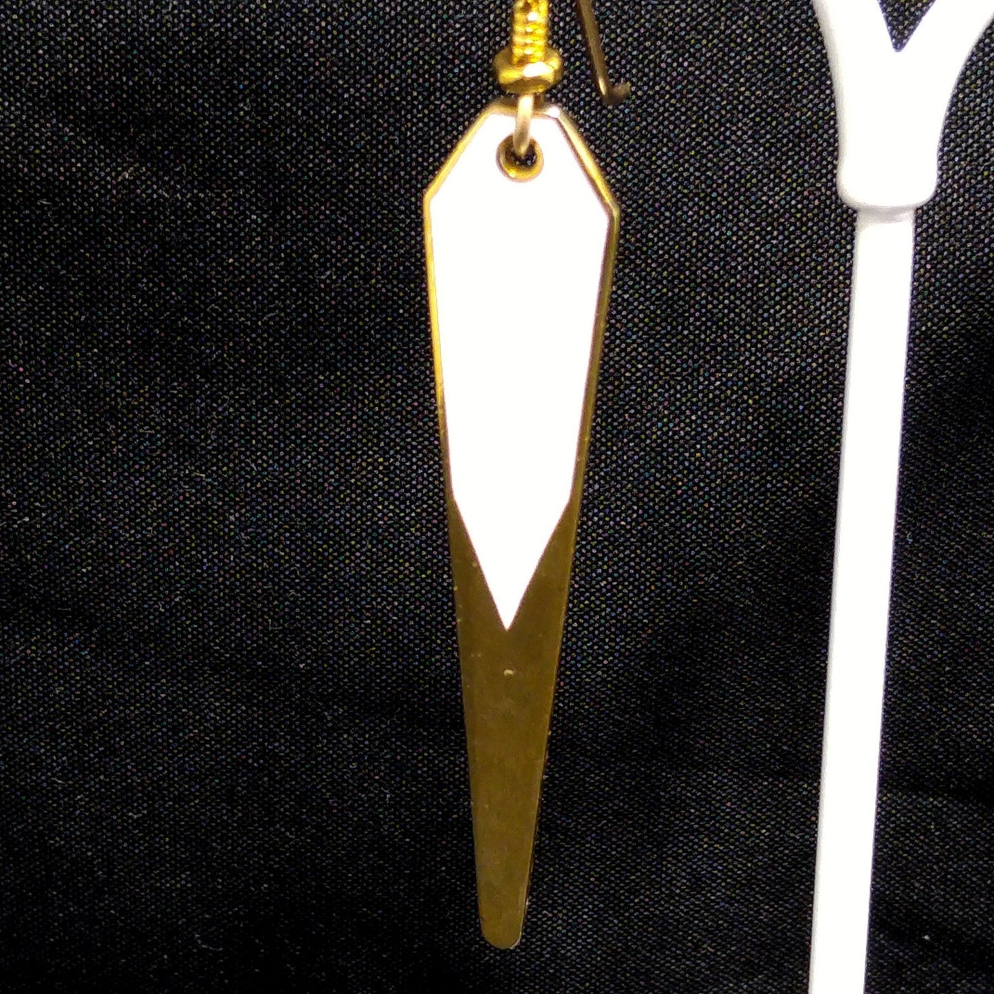 Vintage Laurel Burch Long Earrings, White Enamel, Gold Plated