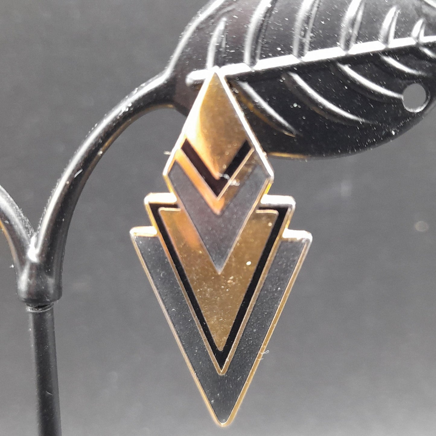 Vintage Laurel Burch Gray Gold Post Earrings, Geometric Gold Plated