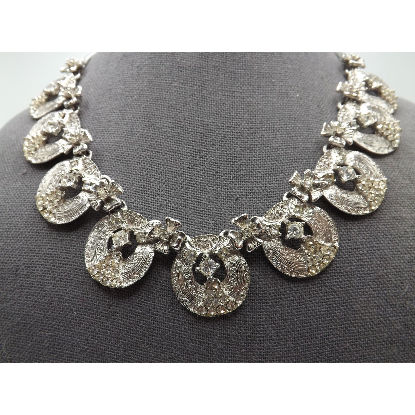 Hobe' Rhodium Plated Clear Rhinestone Choker Necklace, 17 Inches, 1960s Vintage Jewelry