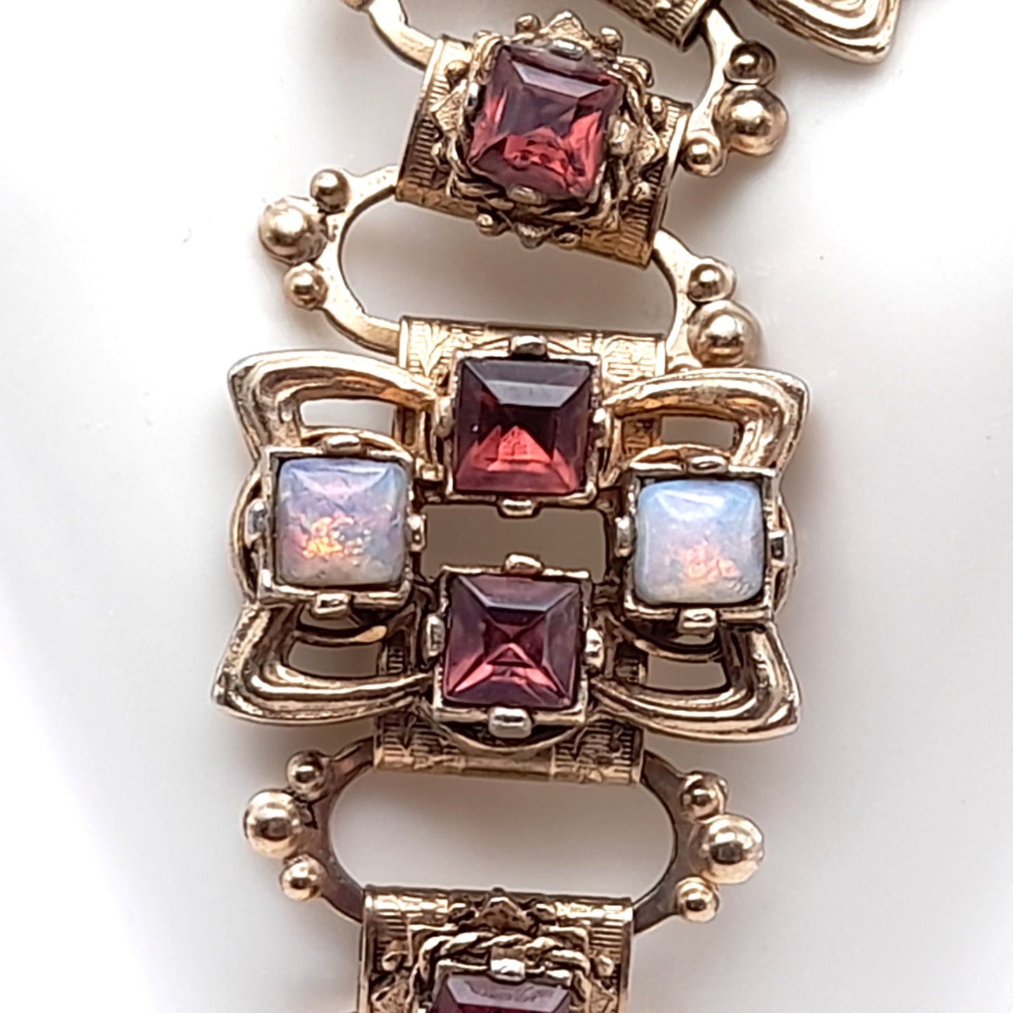 Vintage Purple Opalescent Cabochon Book Chain Bracelet