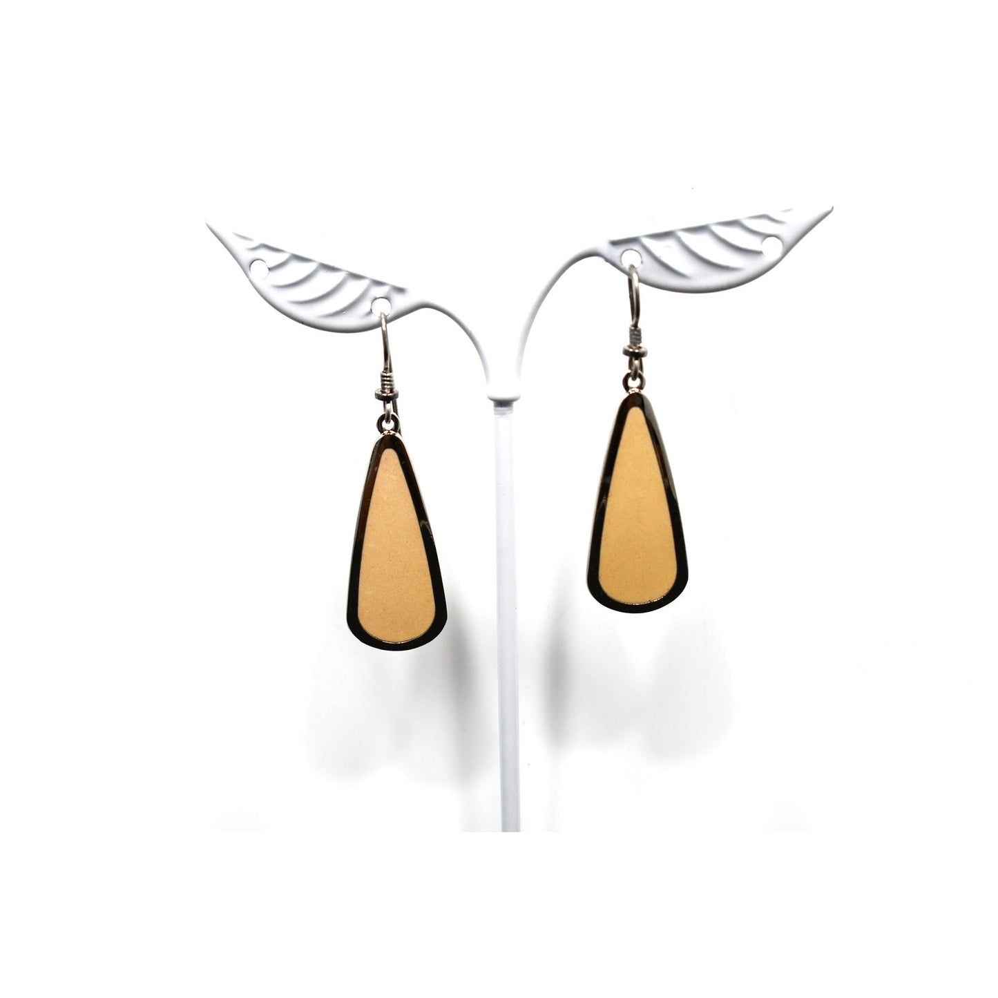Laurel Burch Beige & Silver Tone Earrings, Gold Plated, 1980s Vintage Jewelry