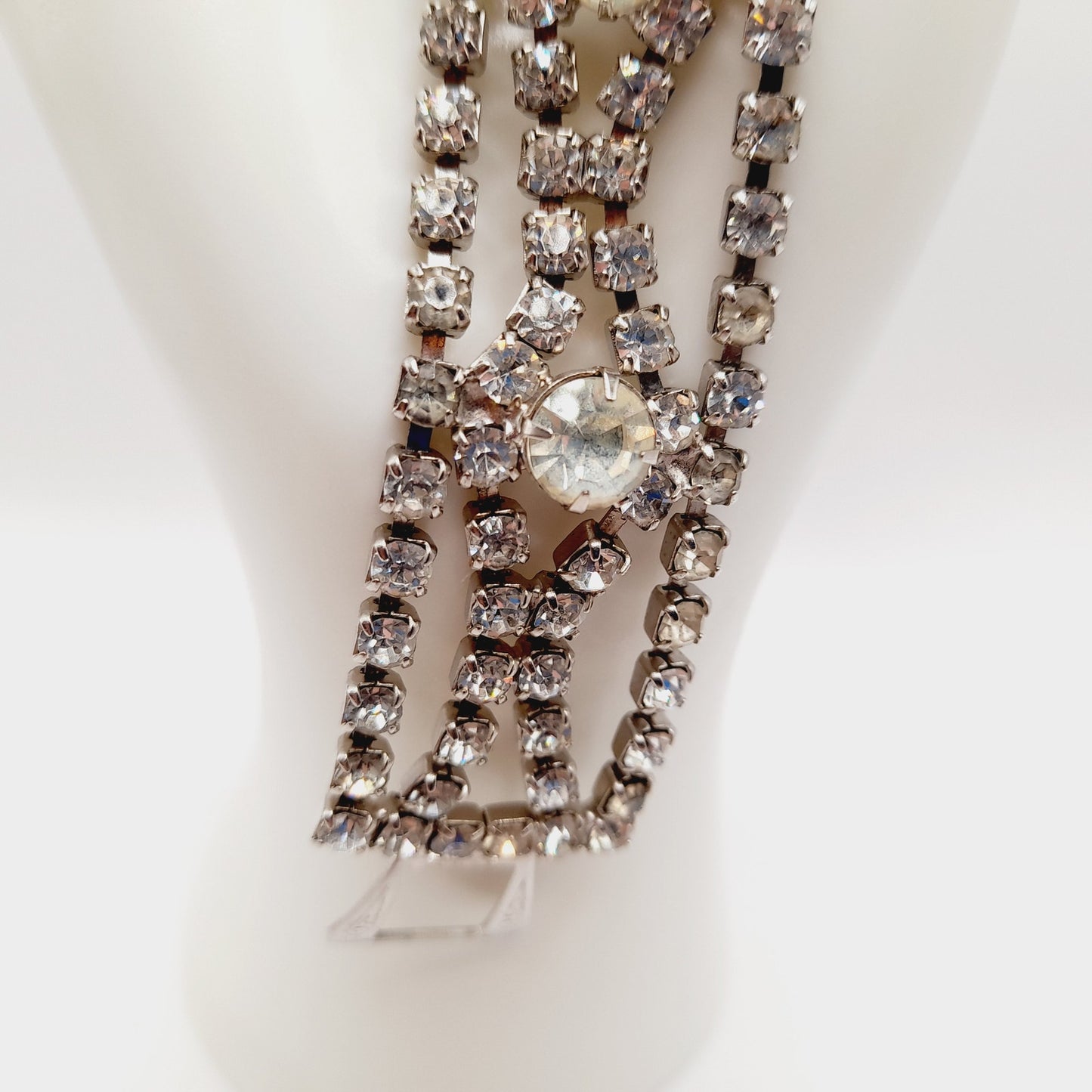 Vintage 1950s Clear Rhinestone Four Row Bracelet - 7 1/4 Inches - Wedding Jewelry