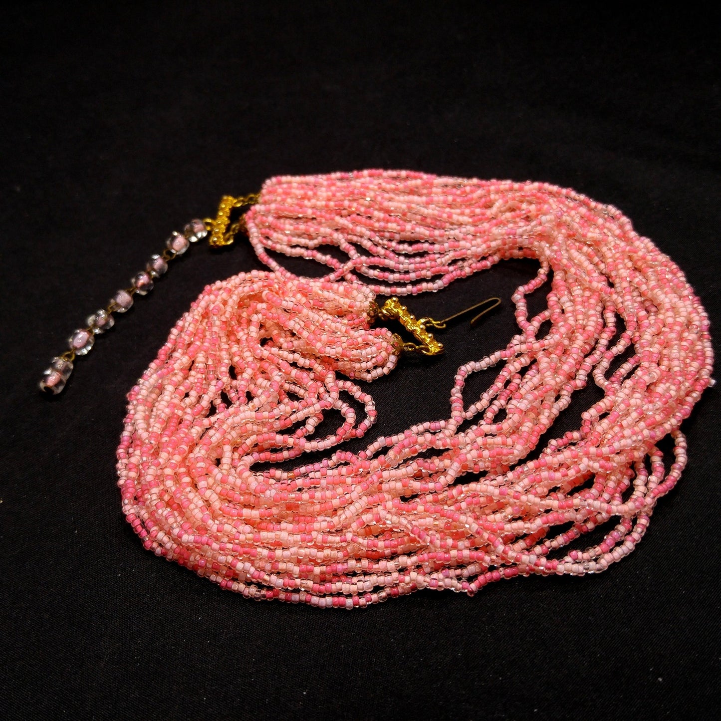 Italian Seed Bead Glass Necklace, 24 Strands, Made Italy, 1950s Vintage Jewelry