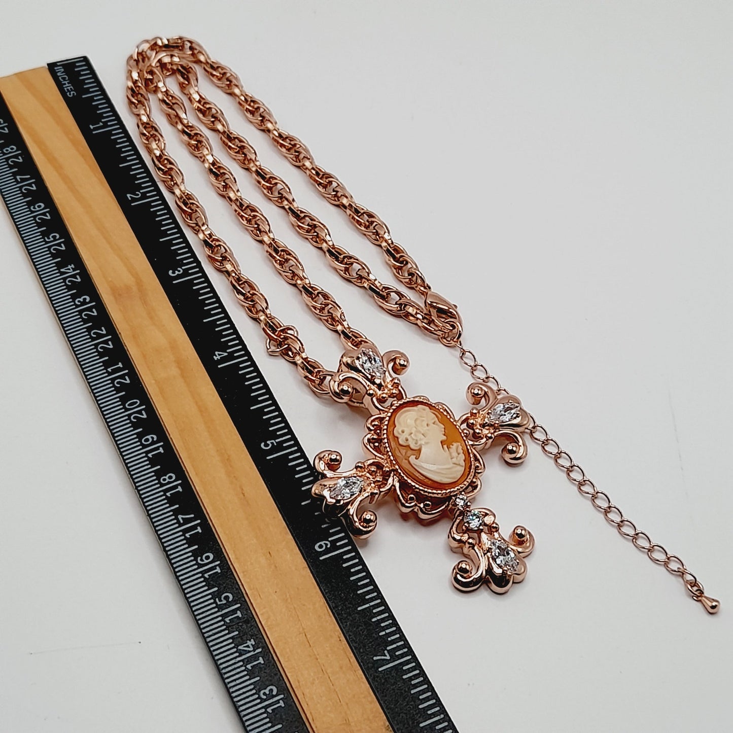 Amedeo Rose Gold Cameo Cross Pendant Necklace with Rhinestones, 18 Inches