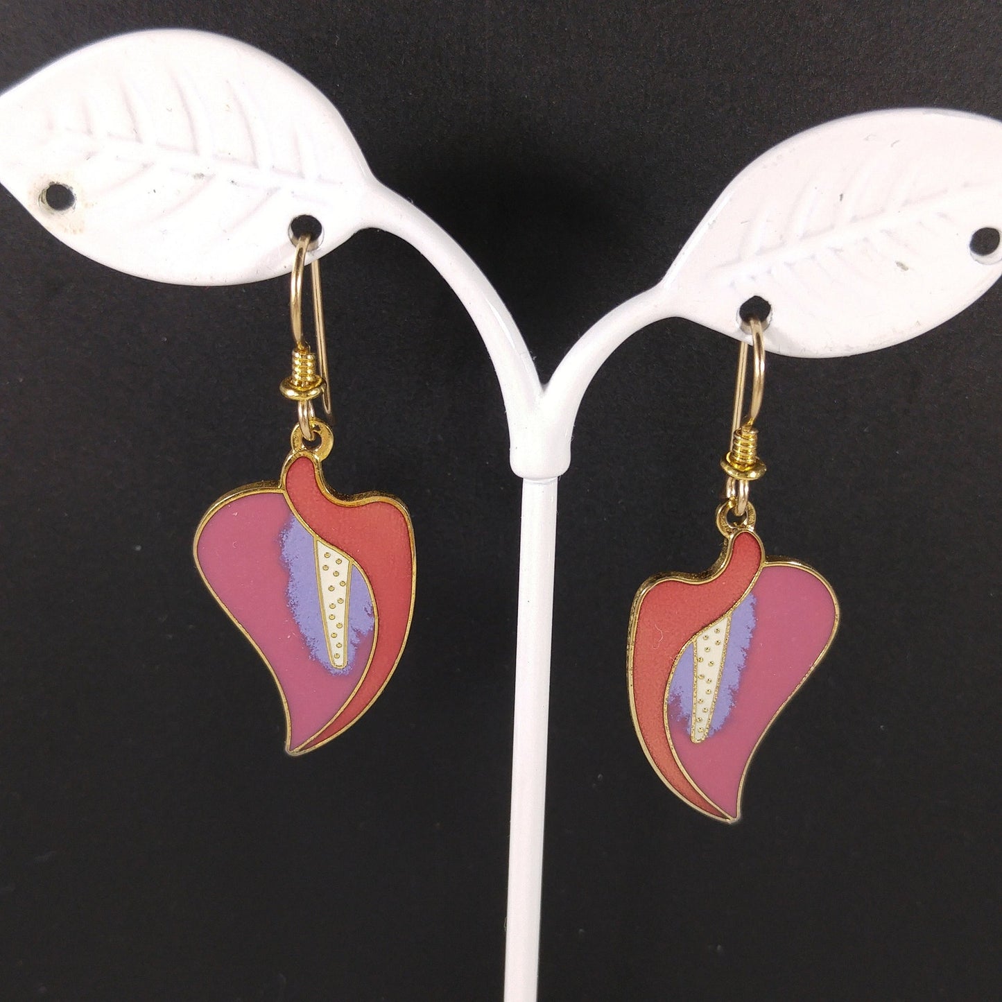 Vintage Laurel Burch "Calla Lily" Floral Drop Earrings, Gold Plated