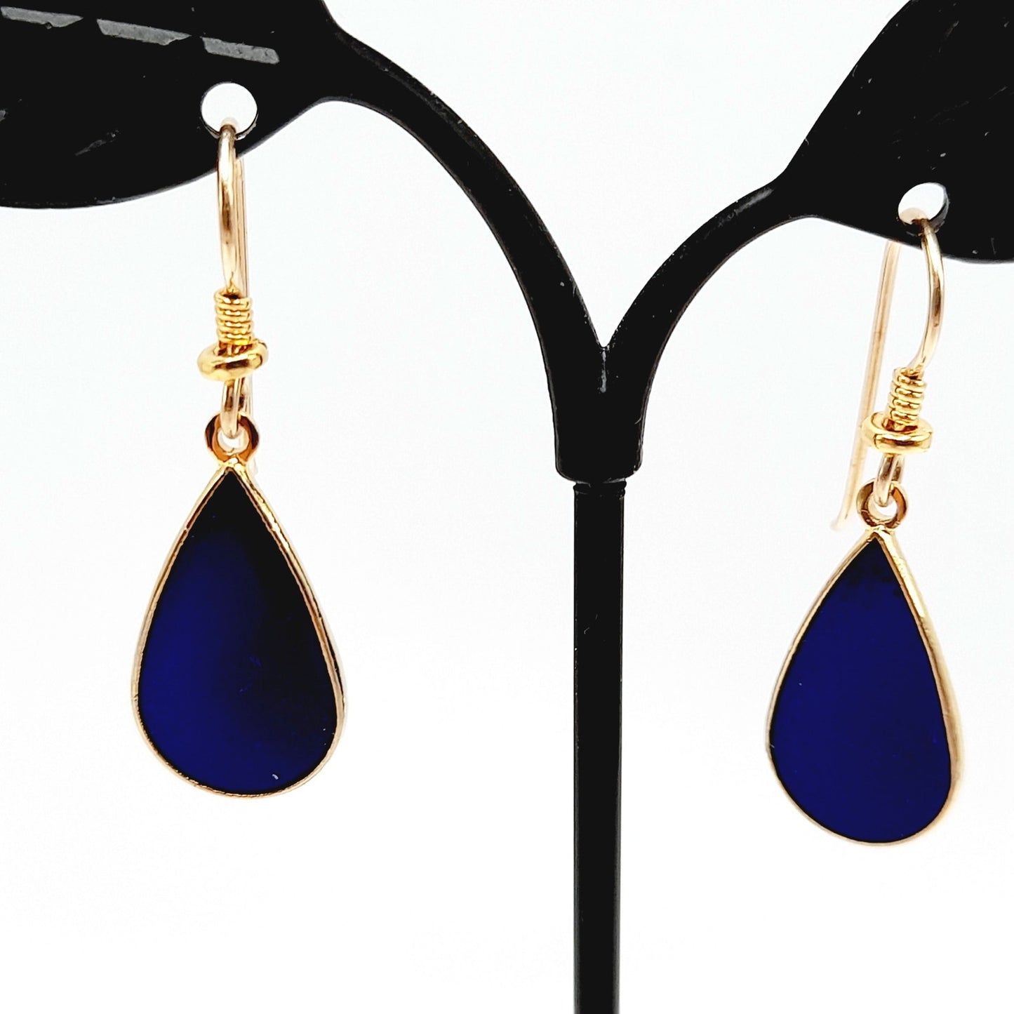 Vintage Laurel Burch "Tear" Blue Enamel Gold Plated Earrings - 1 3/8 Inches
