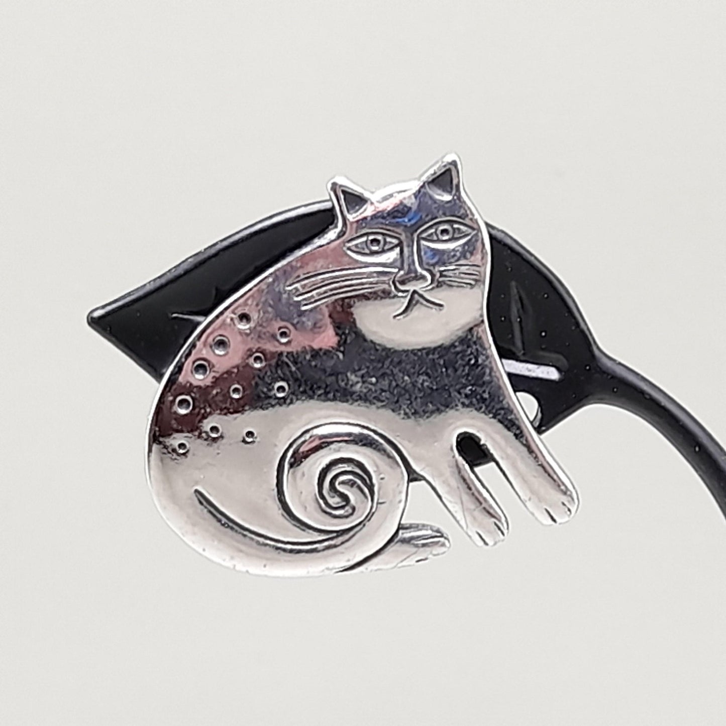 Vintage Laurel Burch Keshire Cat Clip Earrings, Rhodium Plated