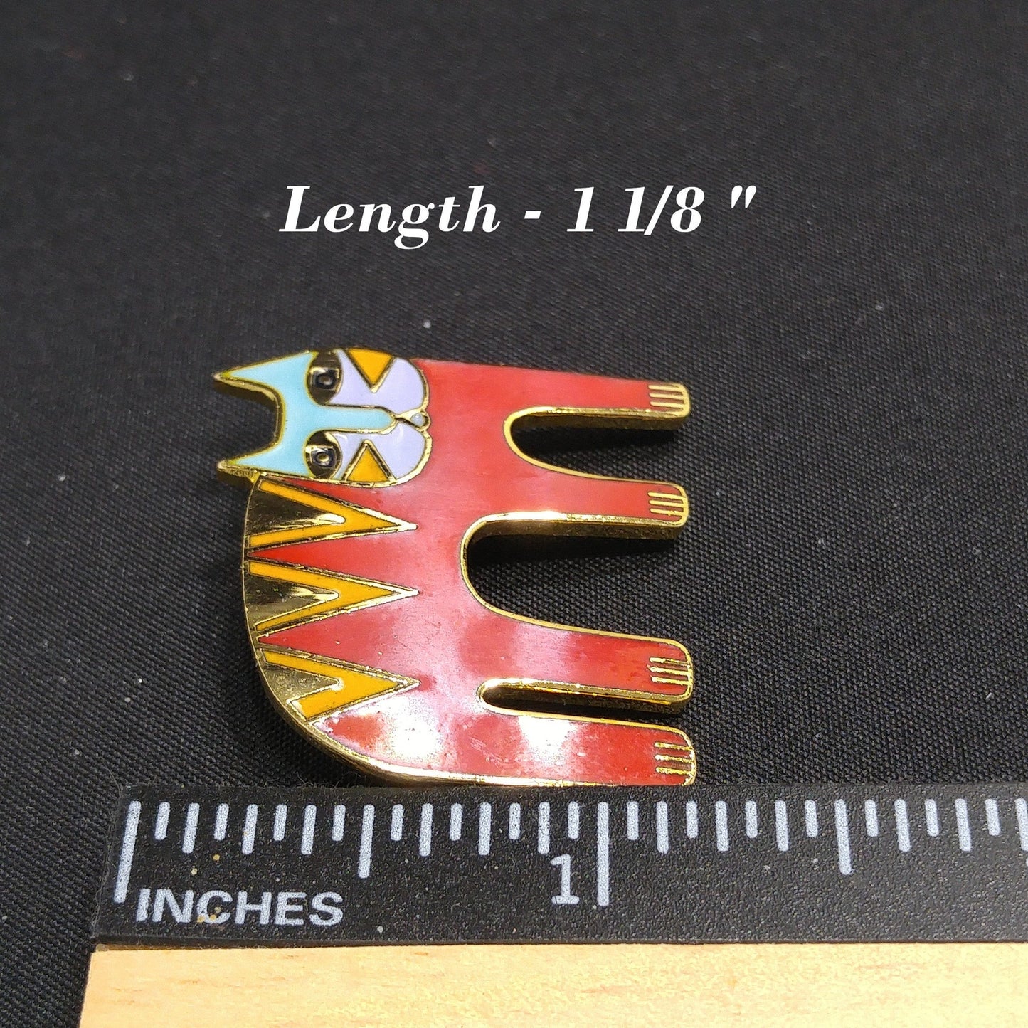 Laurel Burch "Magicat" Red Cat Brooch, Gold Plated Cloisonne Enamel, 1980s Vintage Jewelry