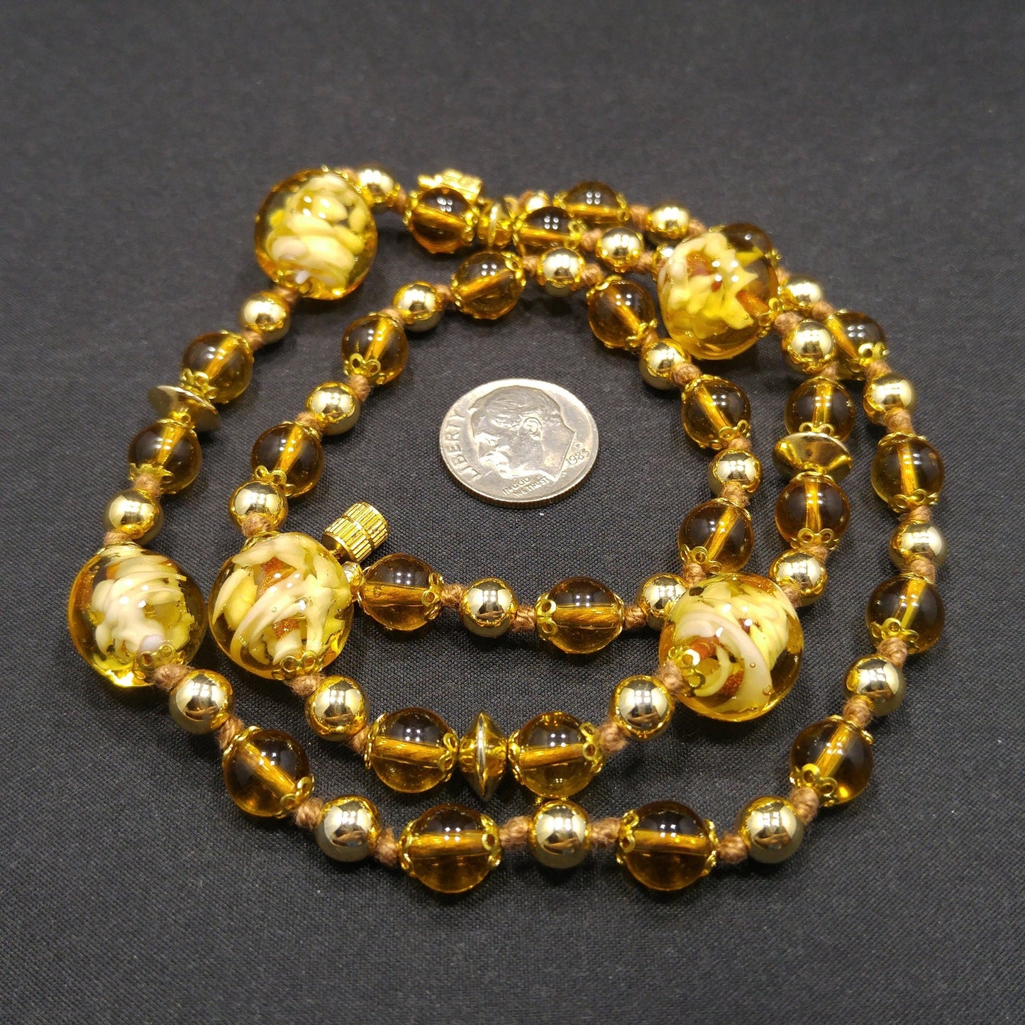 Vintage Murano Glass Necklace – Hand Blown Venetian Floral Beads, Aventurine, 1960s