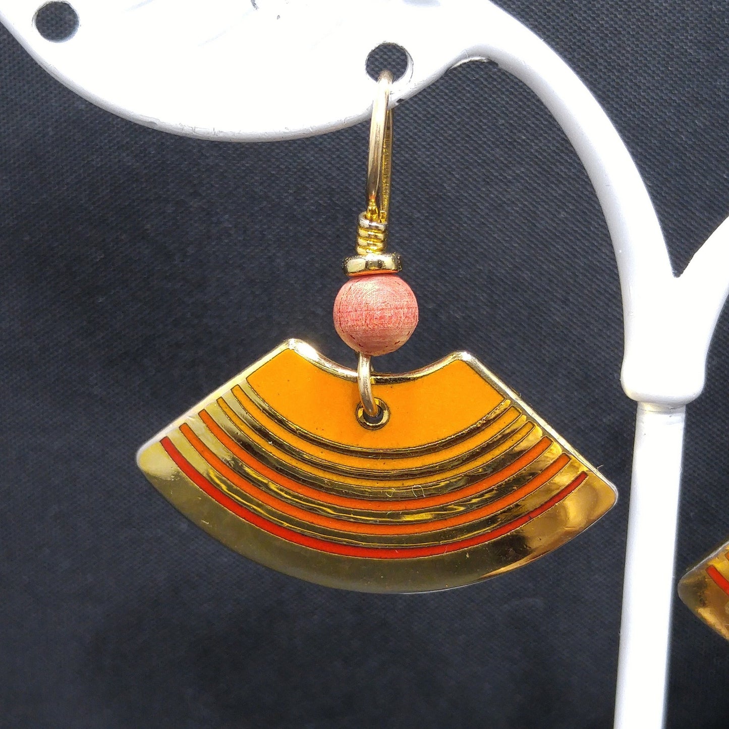 Vintage Laurel Burch "Rhythm" Earrings, Orange Enamel, Gold Plated