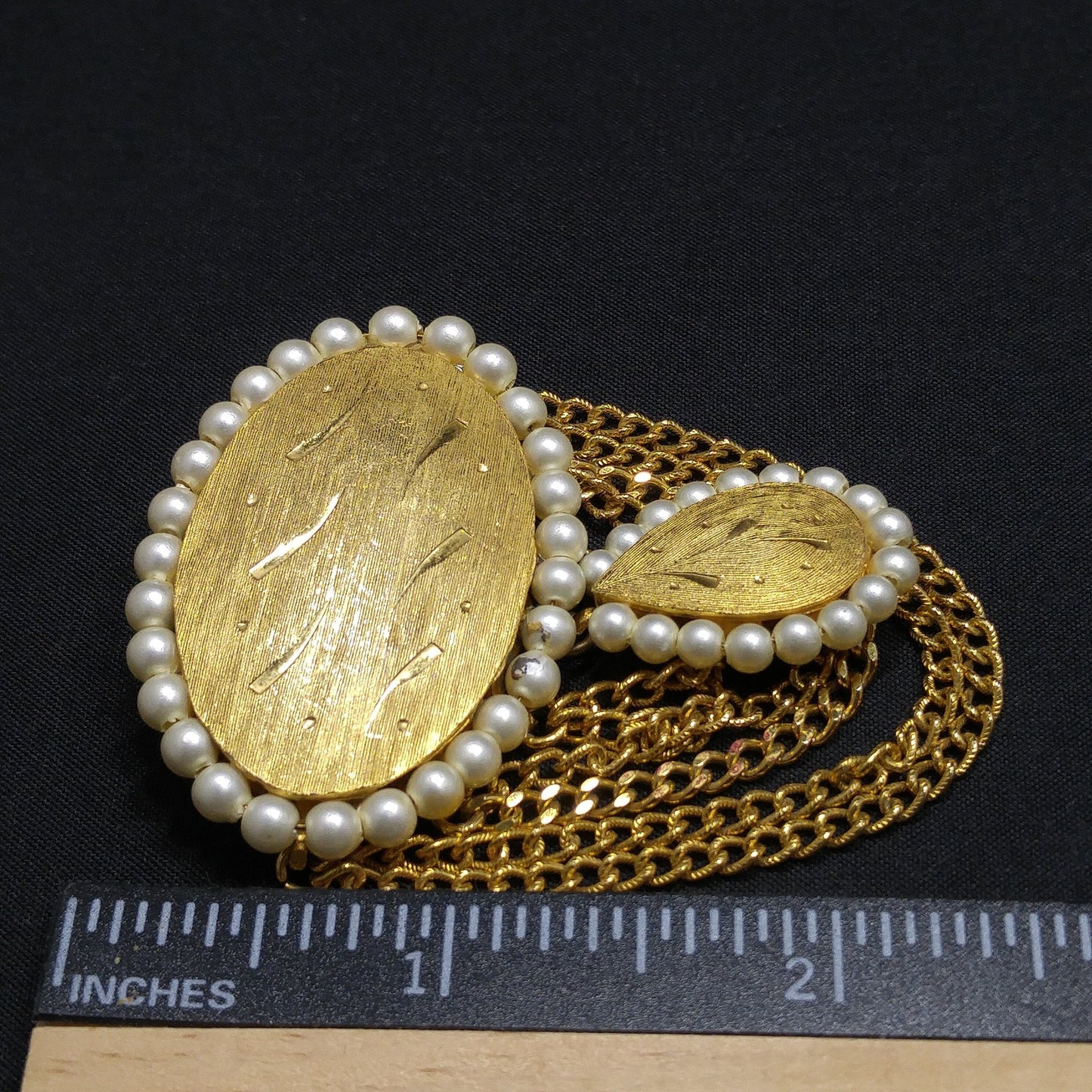 Kramer Gold Plated Dangle Brooch, Faux Pearls, 1950s Vintage Jewelry