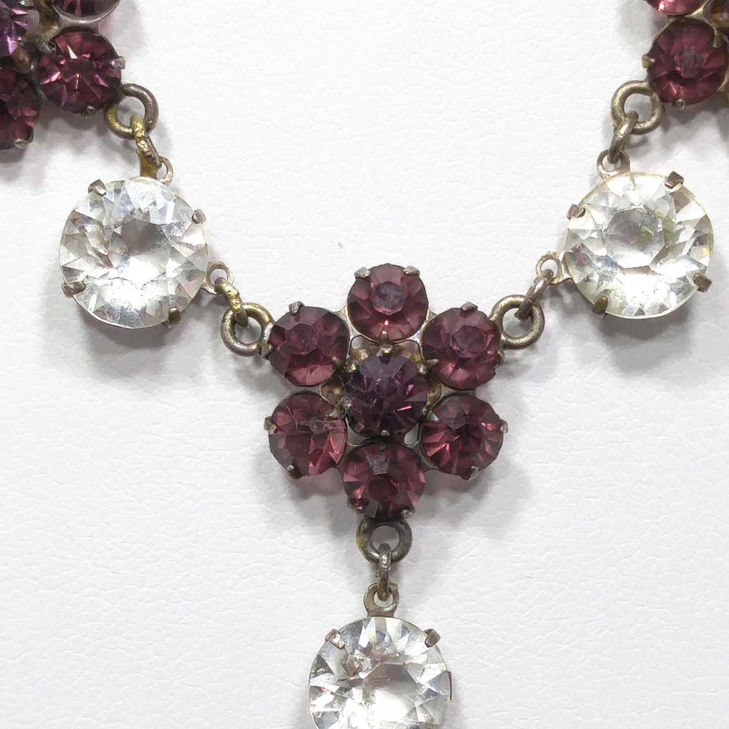 Vintage Sterling Art Deco Necklace, Open Back Czech Glass Stones, 1920s Vintage Jewelry