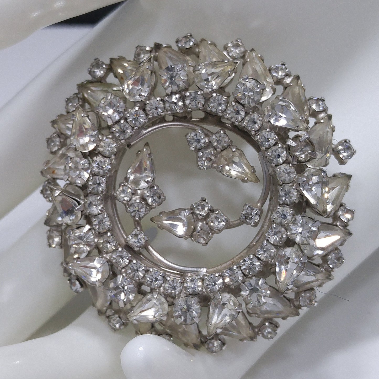 Vintage Clear Rhinestone 2 Tiered Brooch, Wedding Jewelry, Rhodium Plated, 1960s Vintage Jewelry