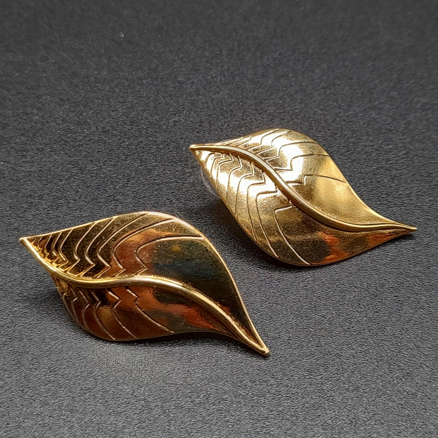 Vintage Laurel Burch Leaf Post Earrings, Gold Plated, 1 5/8 Inches