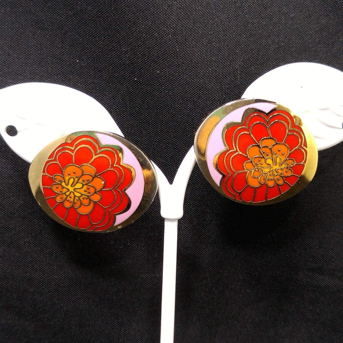 Laurel Burch "IMAI" Floral Post Earrings, Gold Plated, 1980s Vintage Jewelry