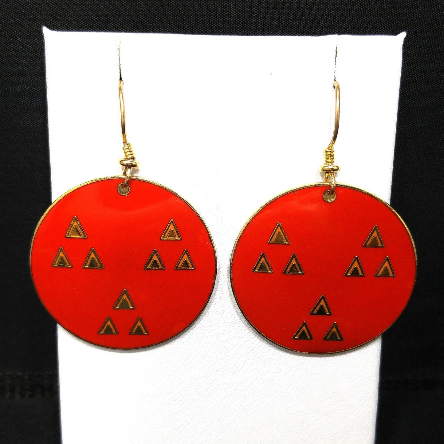 Vintage Laurel Burch "Himalaya" Dangle Earrings, Red Enamel, Gold Plated