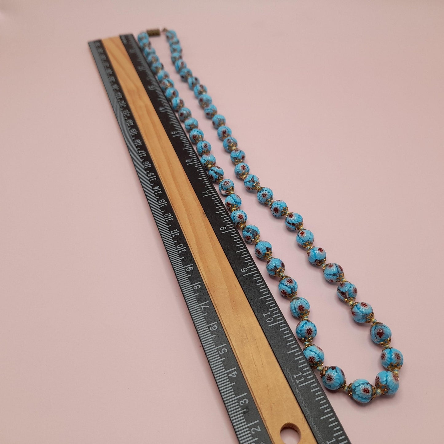 Vintage Murano Glass Floral Bead Necklace, 24 Inches, Hand-knotted, 1950s