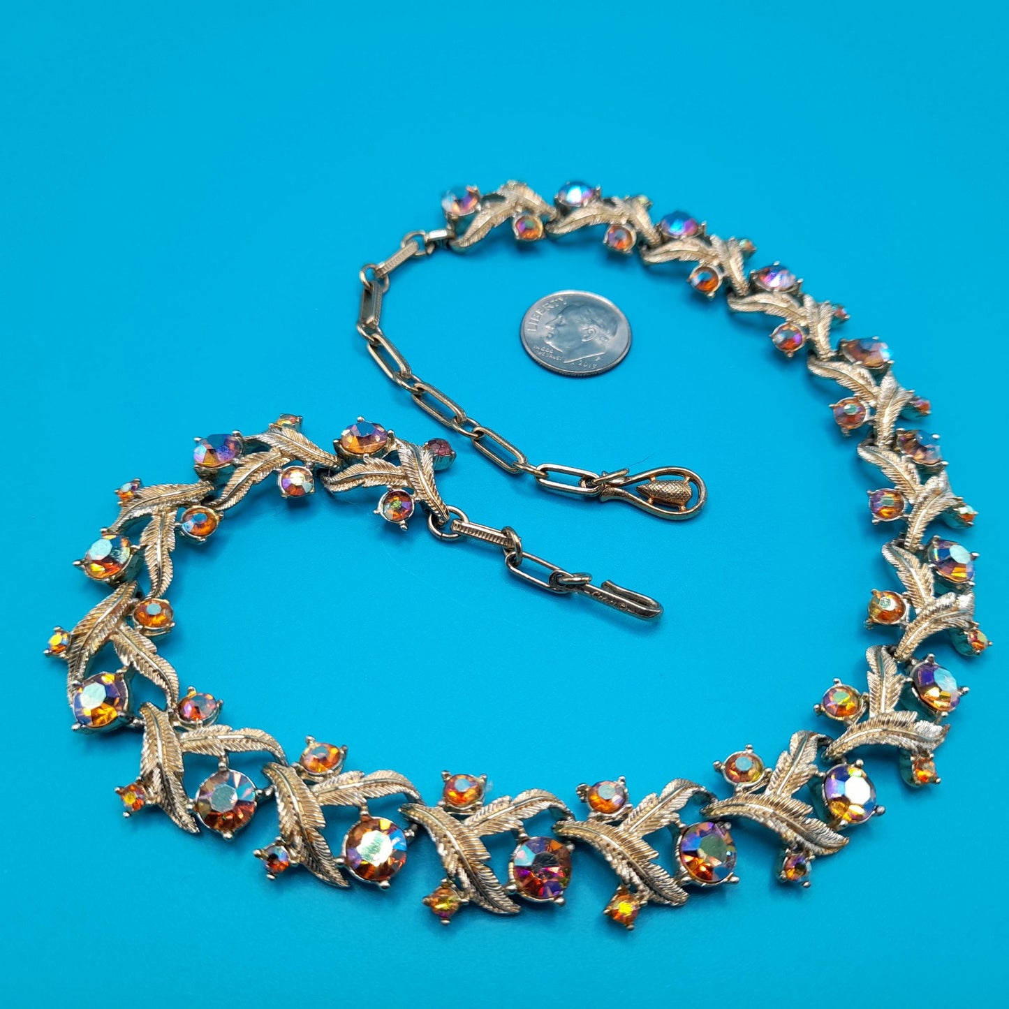Vintage Coro Aurora Borealis Topaz Choker Necklace, 1960s, 16 Inches