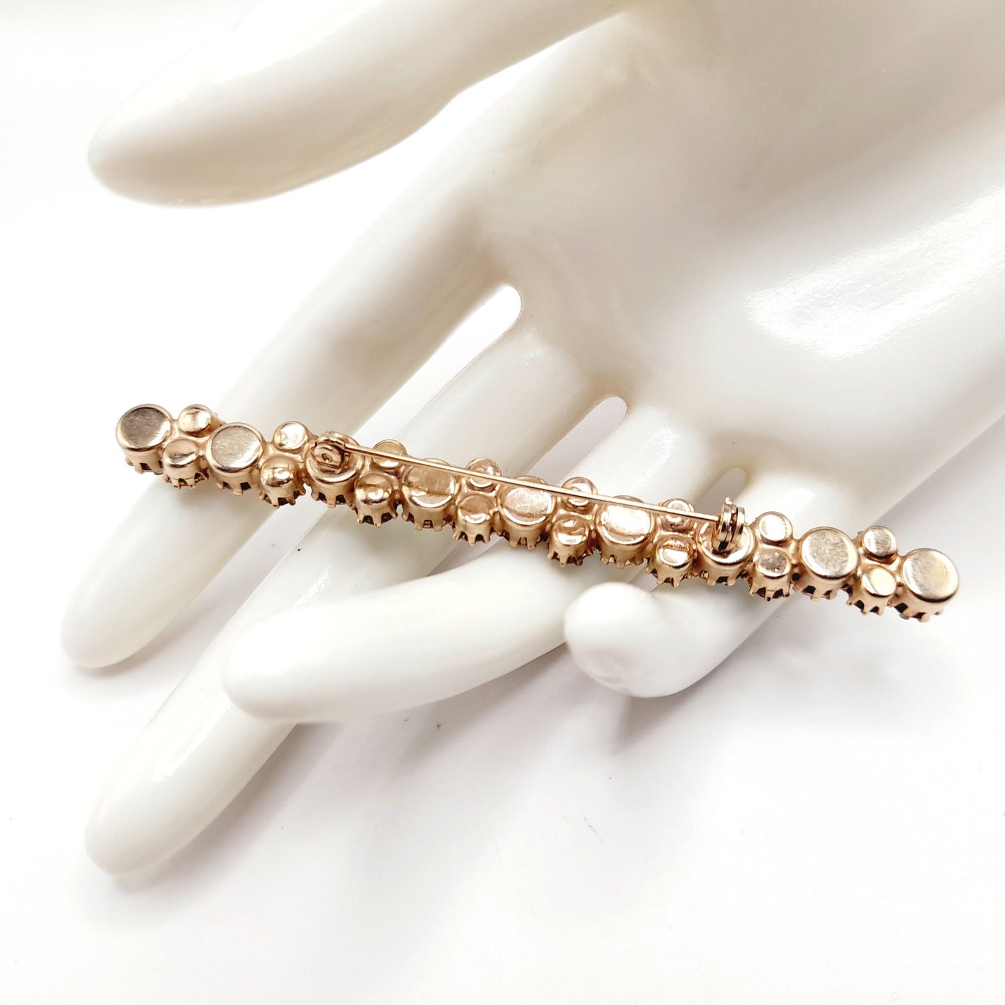 Vintage Aurora Borealis Rhinestone Bar Pin, Gold Plated Backing, Prong Set, 3 1/2 Inch