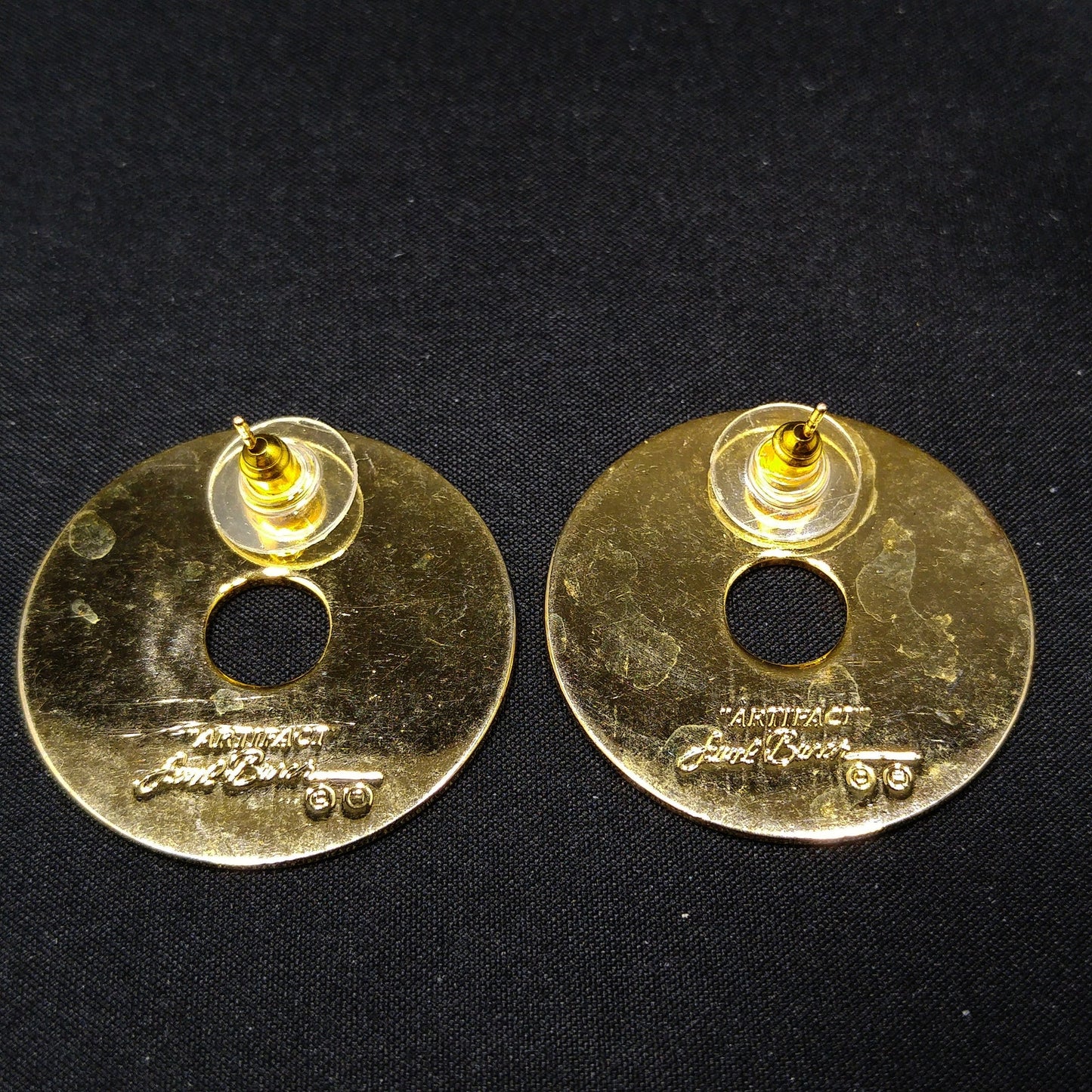 Laurel Burch "Artifact" Post Earrings, Fish Snake Dog Enamel Cloisonne, 1980s Vintage Jewelry
