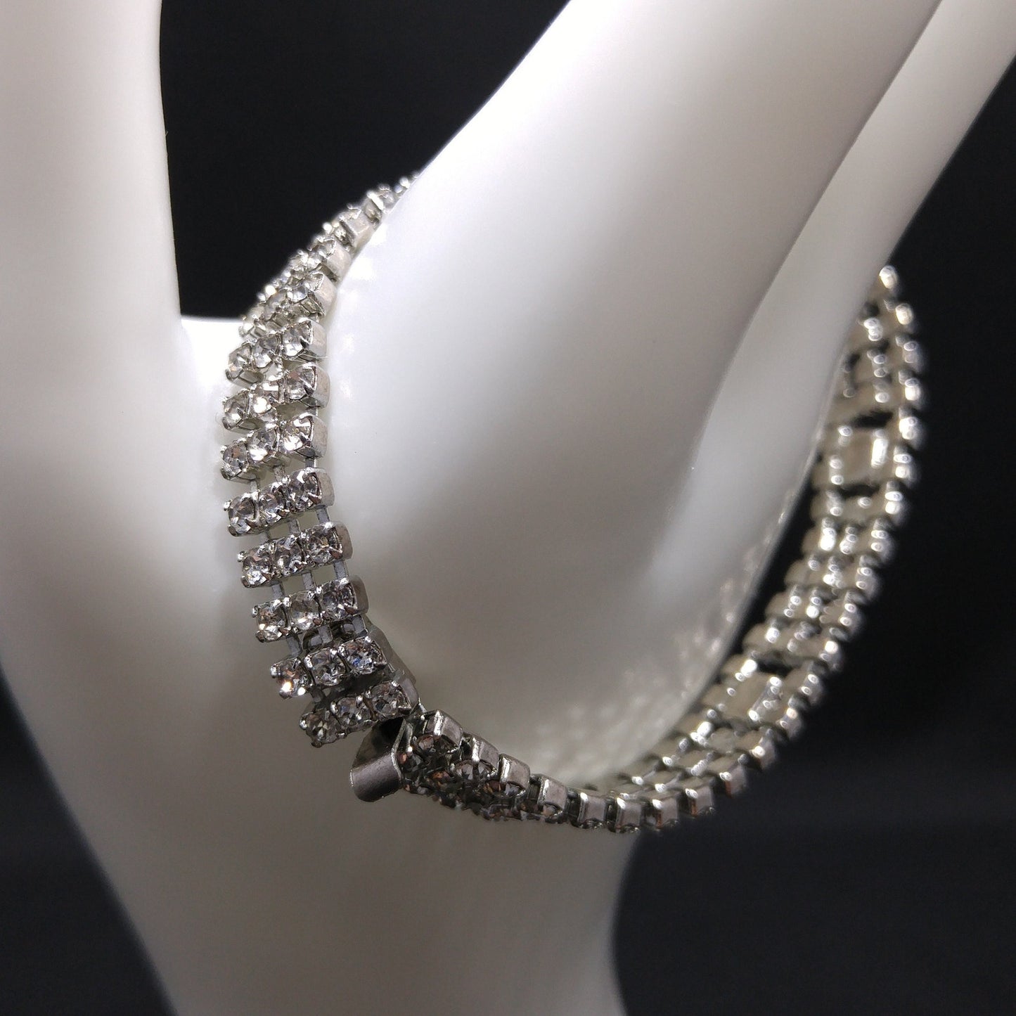 Kramer Clear Rhinestone Bracelet, Rhodium Plated, 1950s Vintage Jewelry