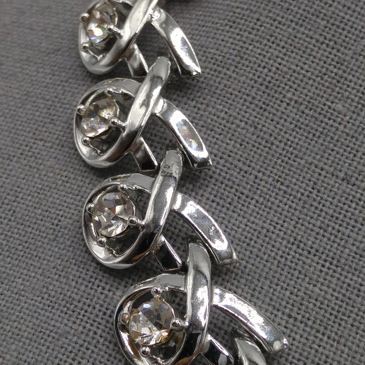 Clear Rhinestone Choker Necklace, Rhodium Plated, 1960s Vintage Jewelry
