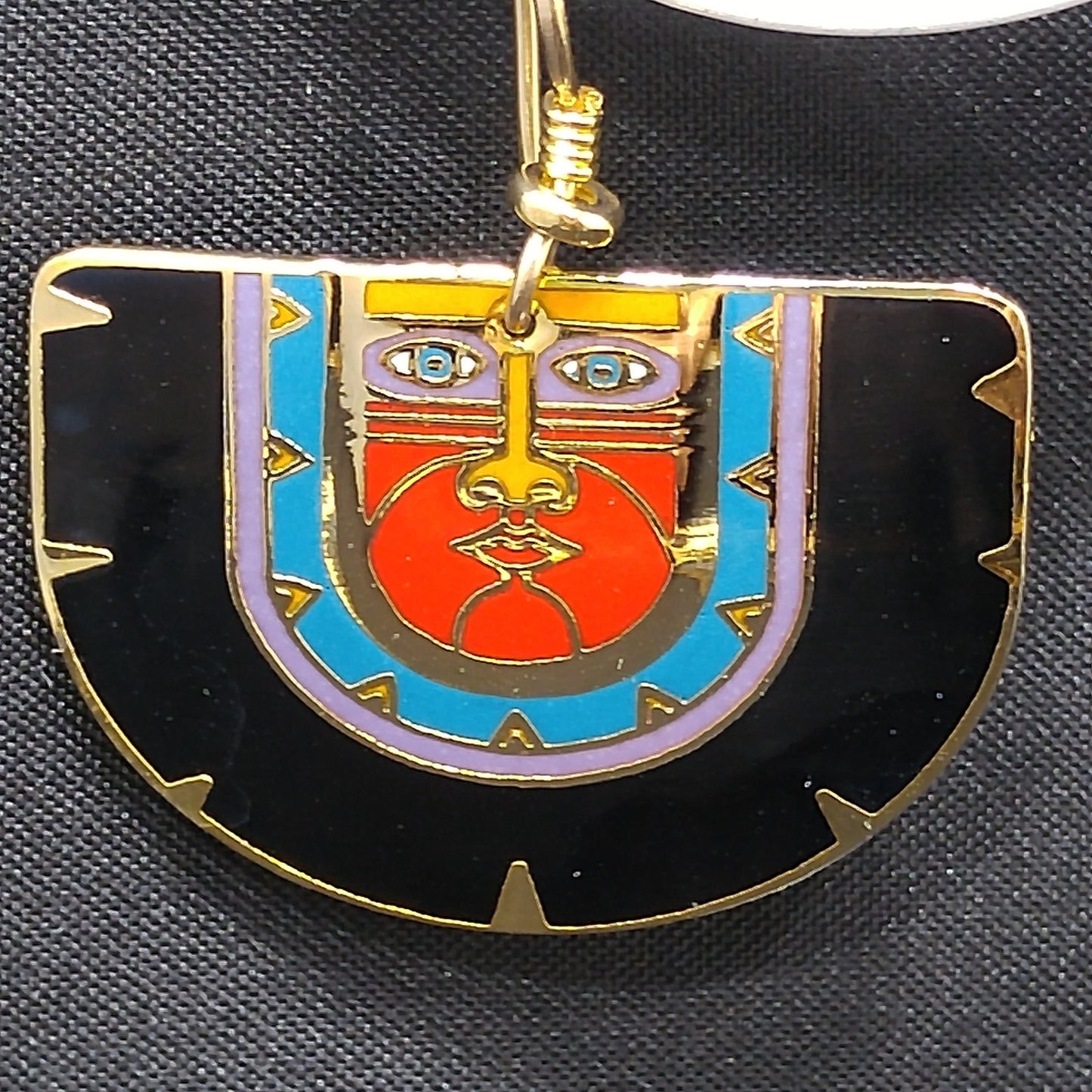 Vintage Laurel Burch "Kubera" Dangle Earrings, Gold Plated