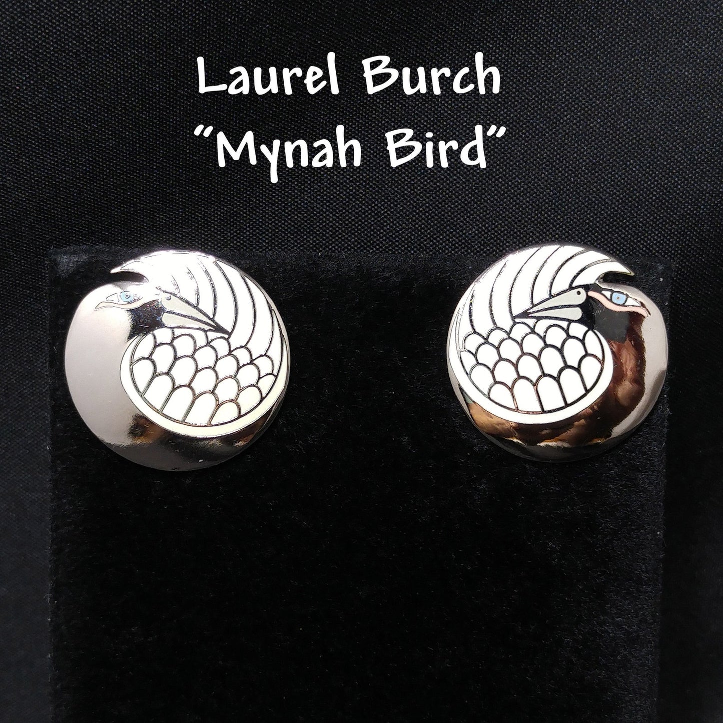 Laurel Burch "Mynah Bird" Post Earrings, Gold Plated, Silver Tone Cloisonne