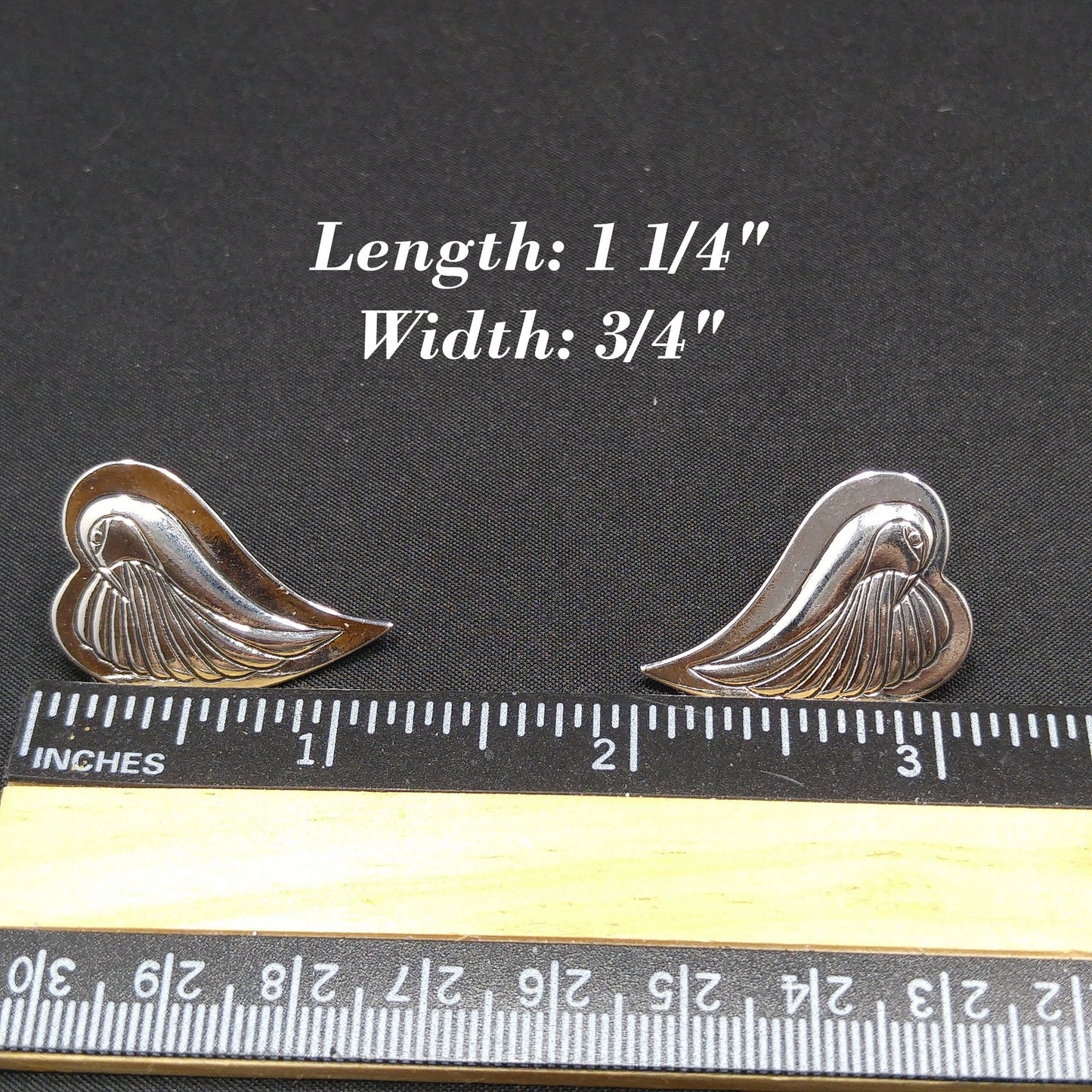 Vintage Laurel Burch Bird Heart Post Earrings, Rhodium Plated