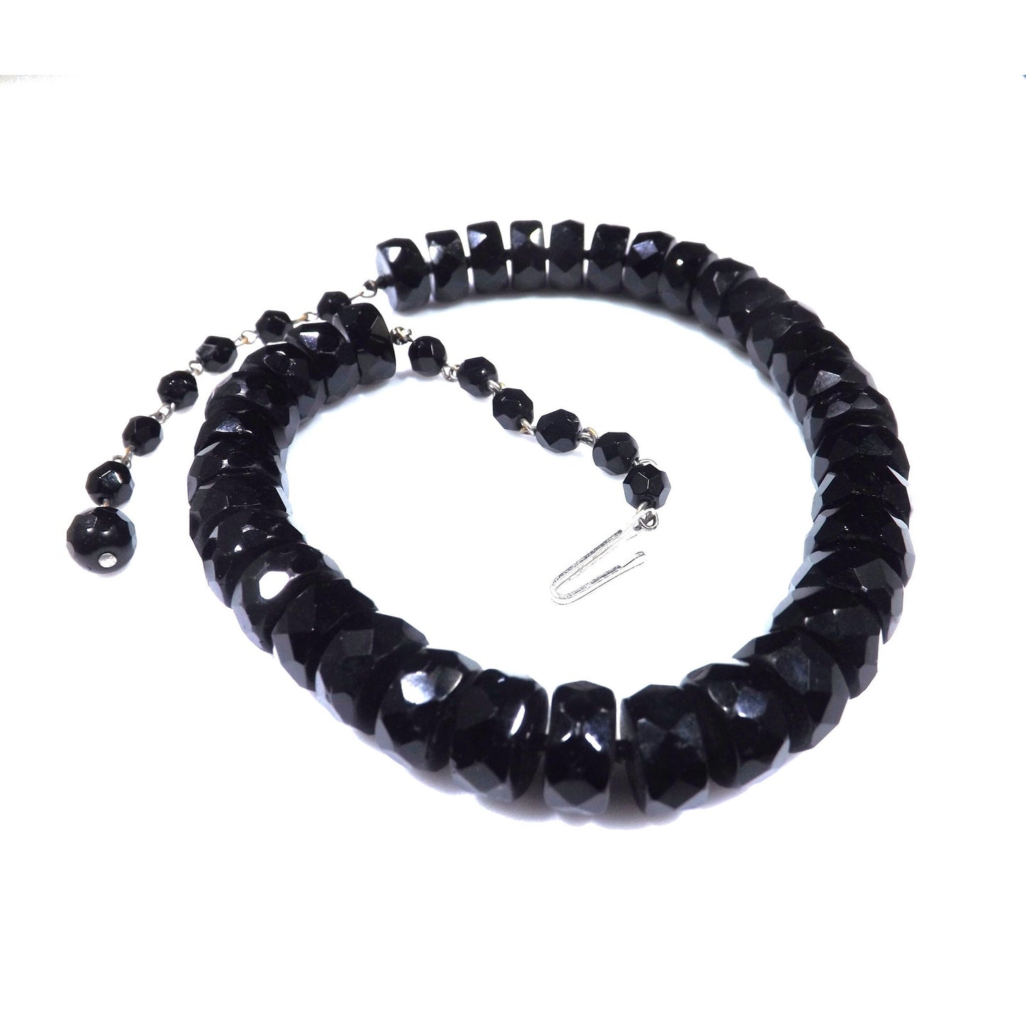 Mid-Century Black Crystal Choker Necklace, Unique Cut Crystals, 1950s Vintage Jewelry