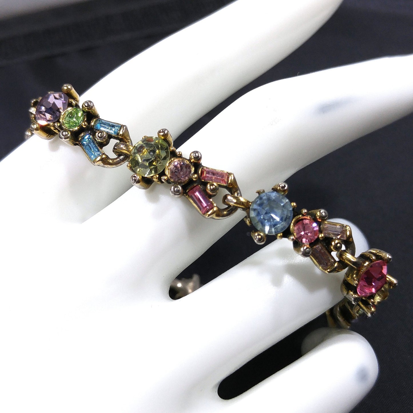 Hollycraft Pastel Rhinestone Bracelet, Stamped Copr 1955, 1950s Vintage Jewelry