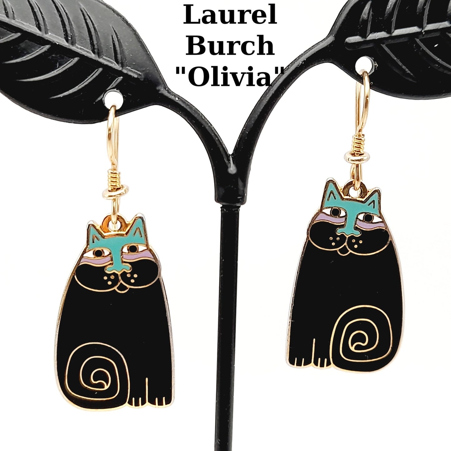 Vintage Laurel Burch Olivia Black Cat Earrings