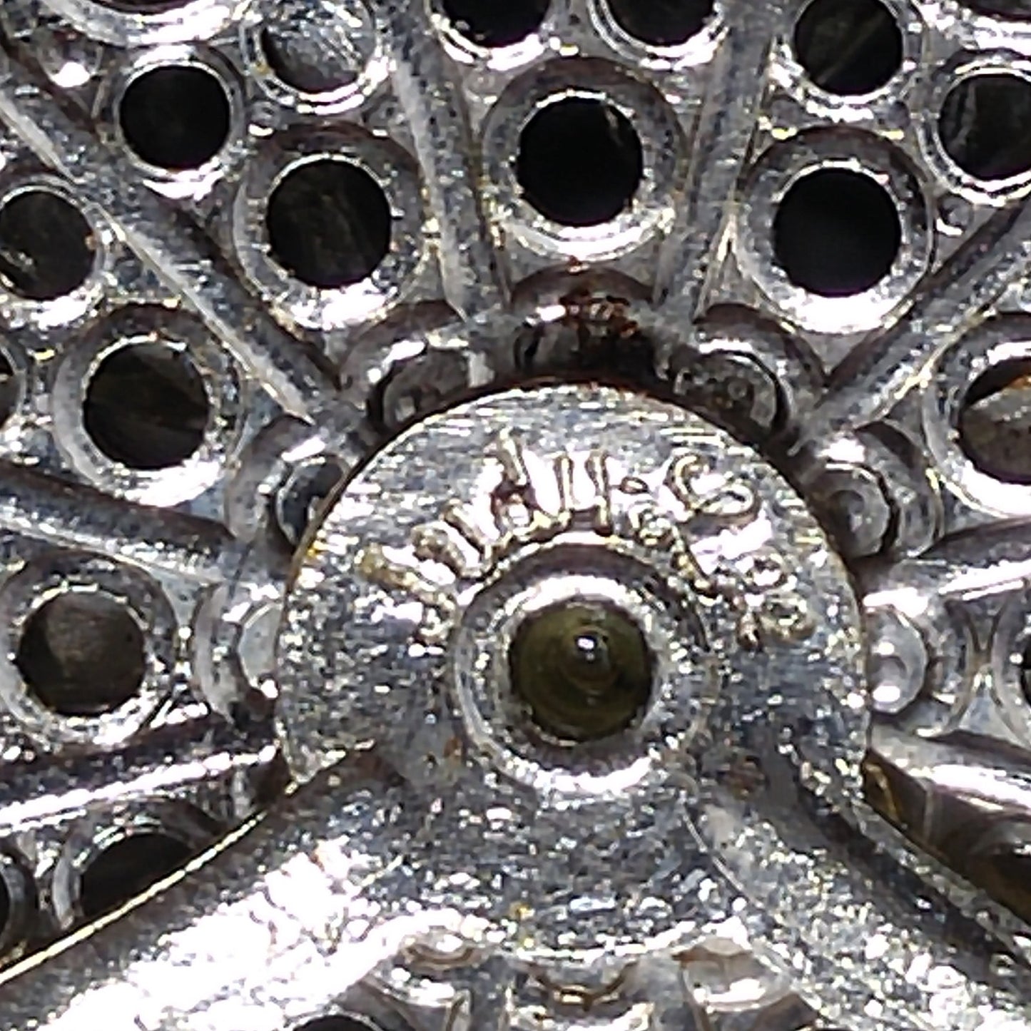 Judy Lee Signed Large Floral Brooch Rhinestone Faux Pearl AB Silver Tone 1950s